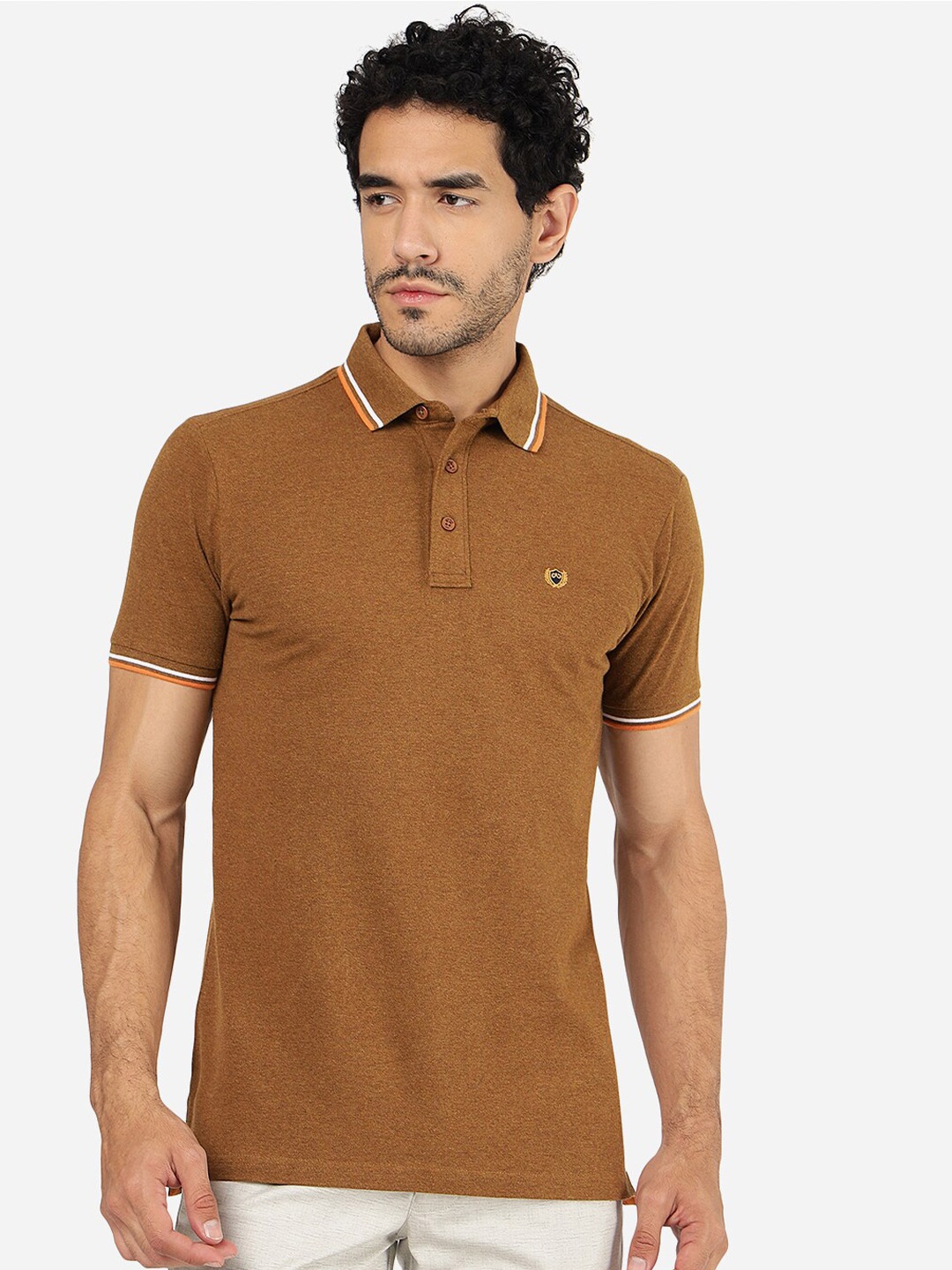 

JADE BLUE Polo Collar Slim Fit Pure Cotton T-shirt, Brown