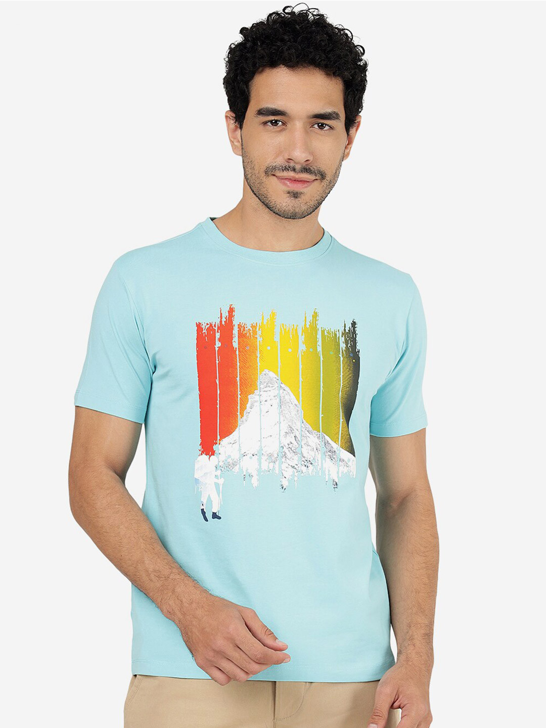 

JADE BLUE Graphic Printed Slim Fit Pure Cotton T-shirt