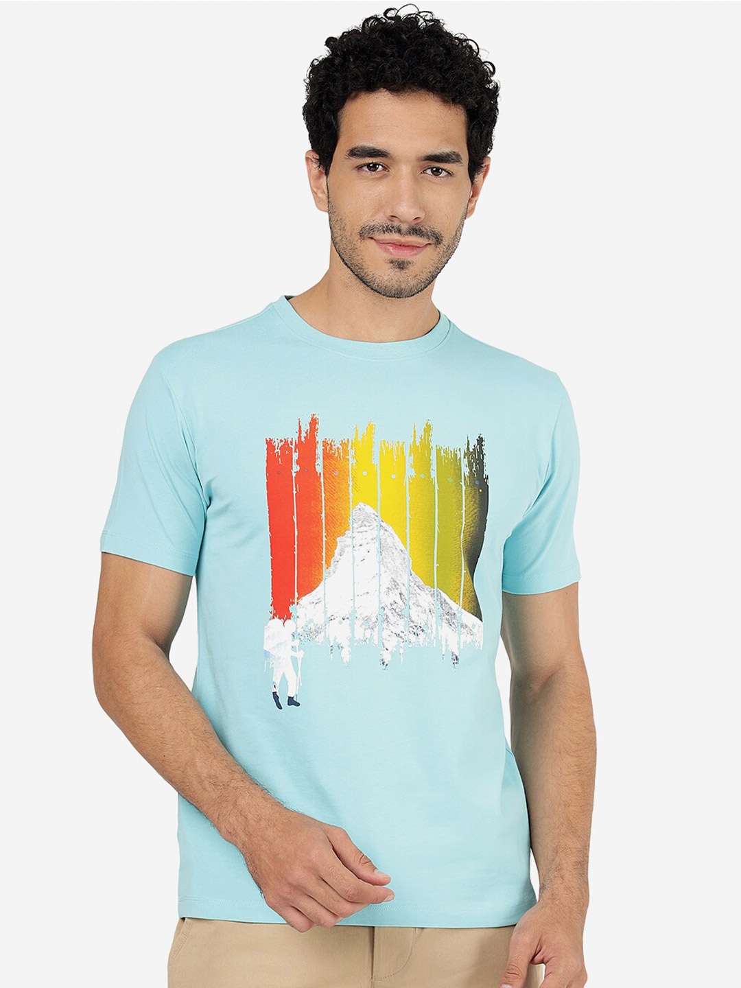 

JADE BLUE Graphic Printed Pure Cotton Slim Fit T-shirt