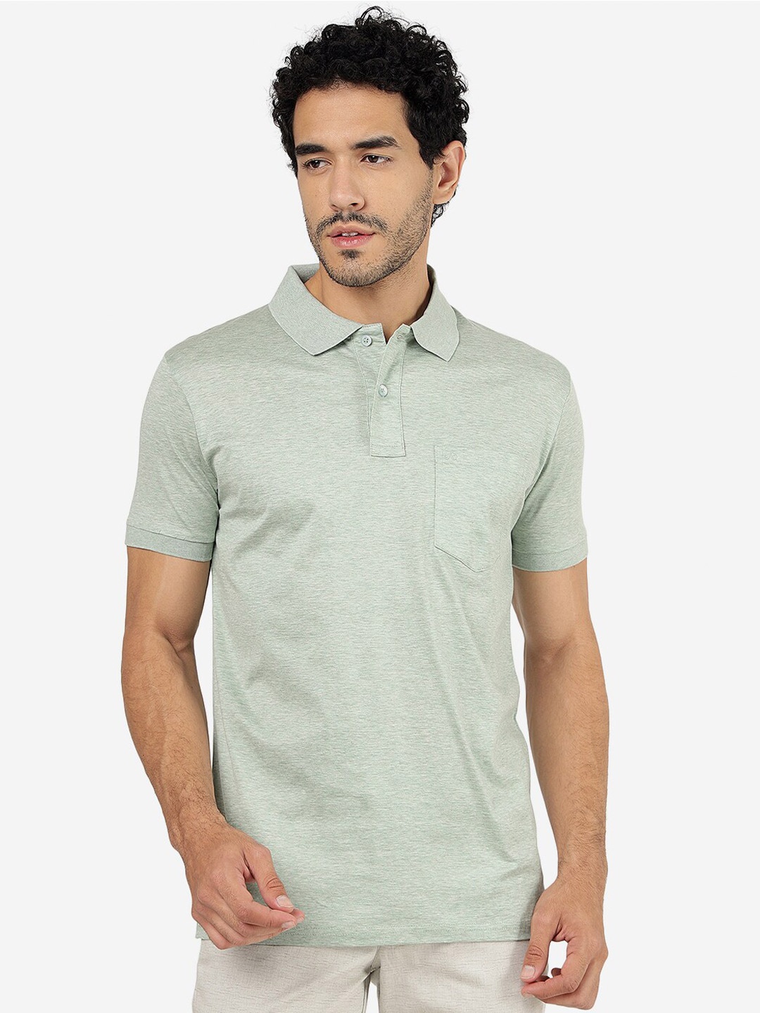 

JADE BLUE Polo Collar Slim Fit Pure Cotton T-shirt, Green