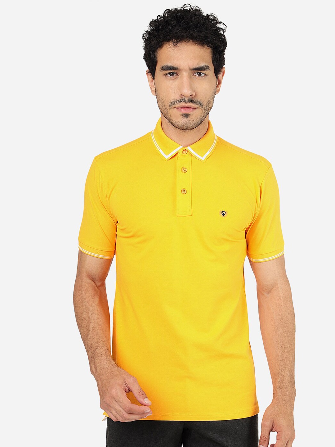 

JADE BLUE Polo Collar Pure Cotton Slim Fit T-shirt, Yellow