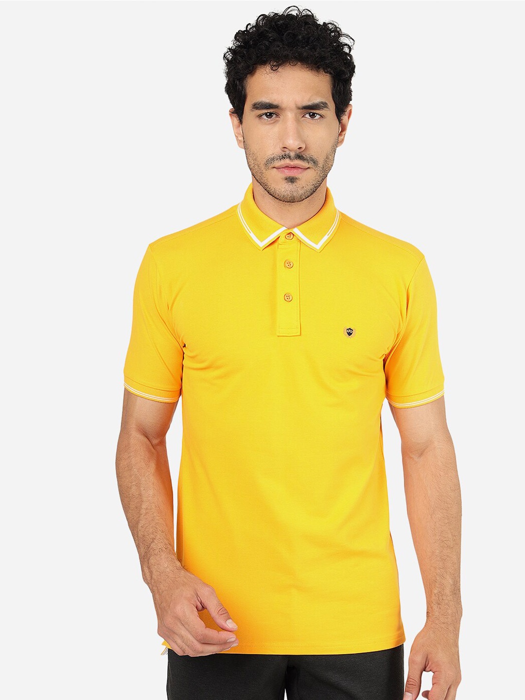 

JADE BLUE Polo Collar Pure Cotton Slim Fit T-shirt, Yellow