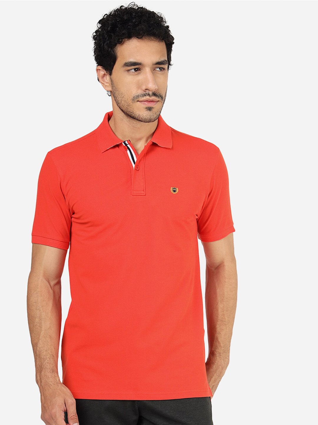 

JADE BLUE Polo Collar Pure Cotton Slim Fit T-shirt, Orange