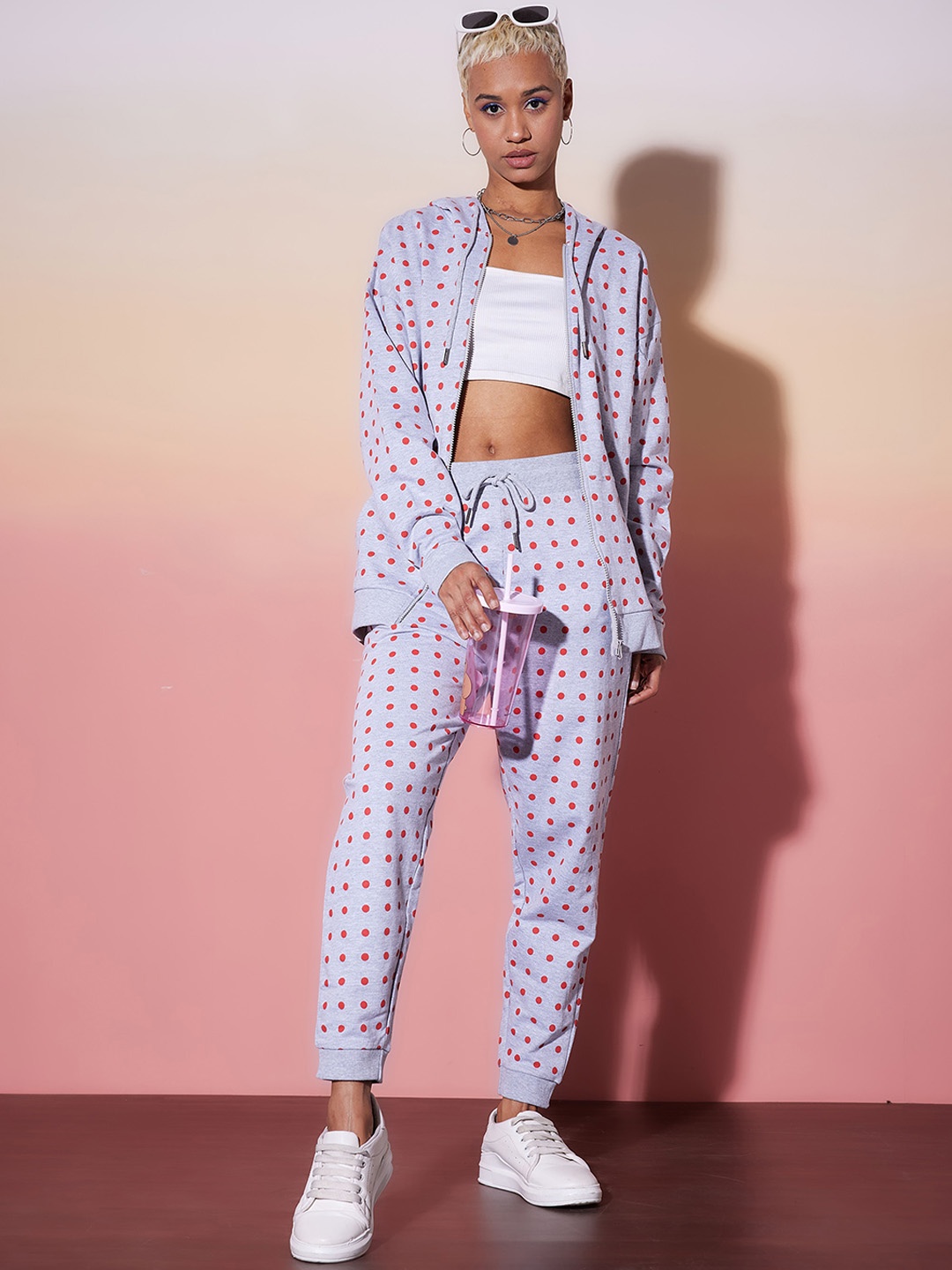 

SASSAFRAS alt-laze Polka Dots Printed Hooded Sweatshirt & Joggers, Grey