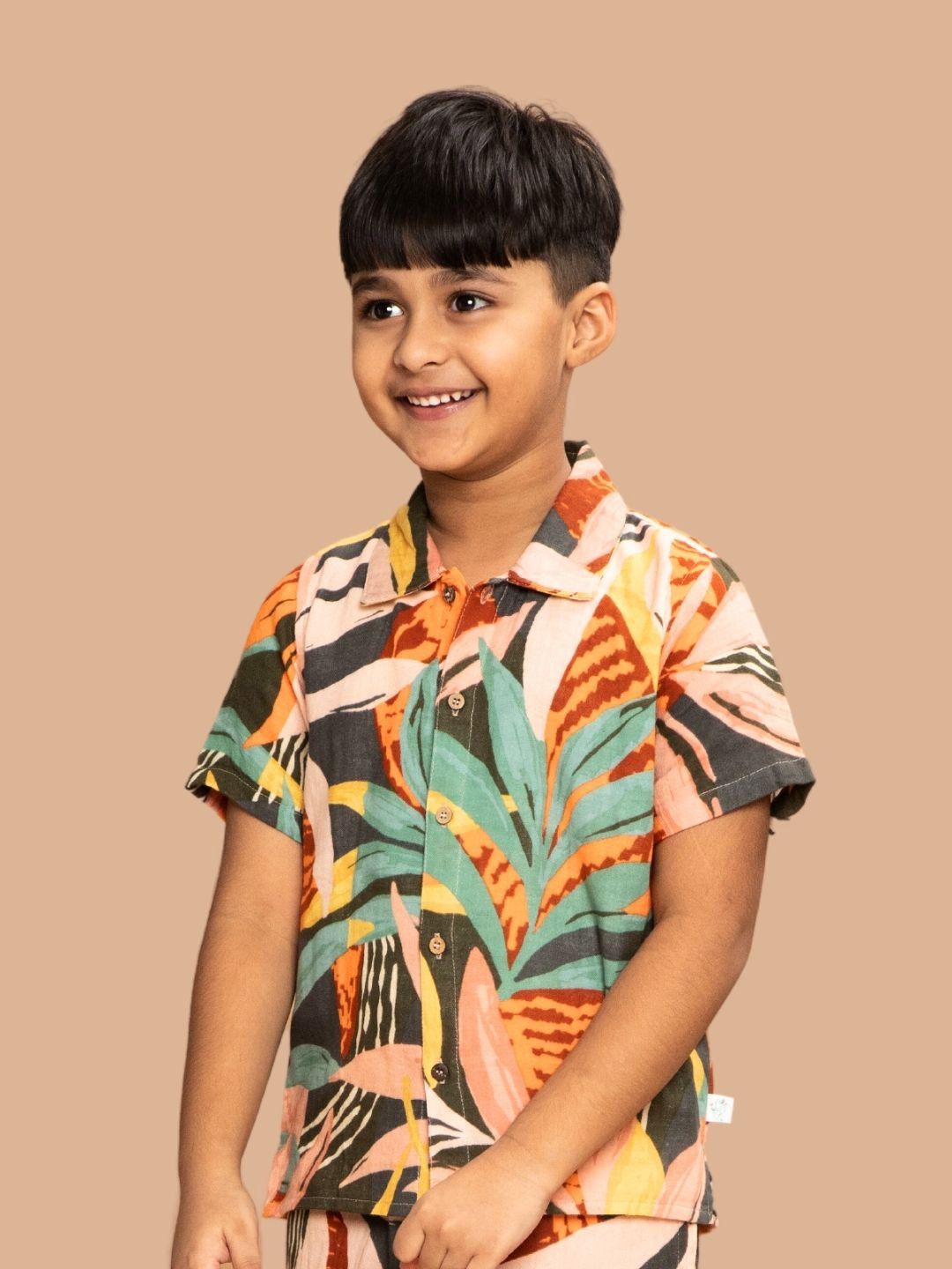 

Greendeer Kids Smart Floral Printed Pure Cotton Casual Shirt, Beige