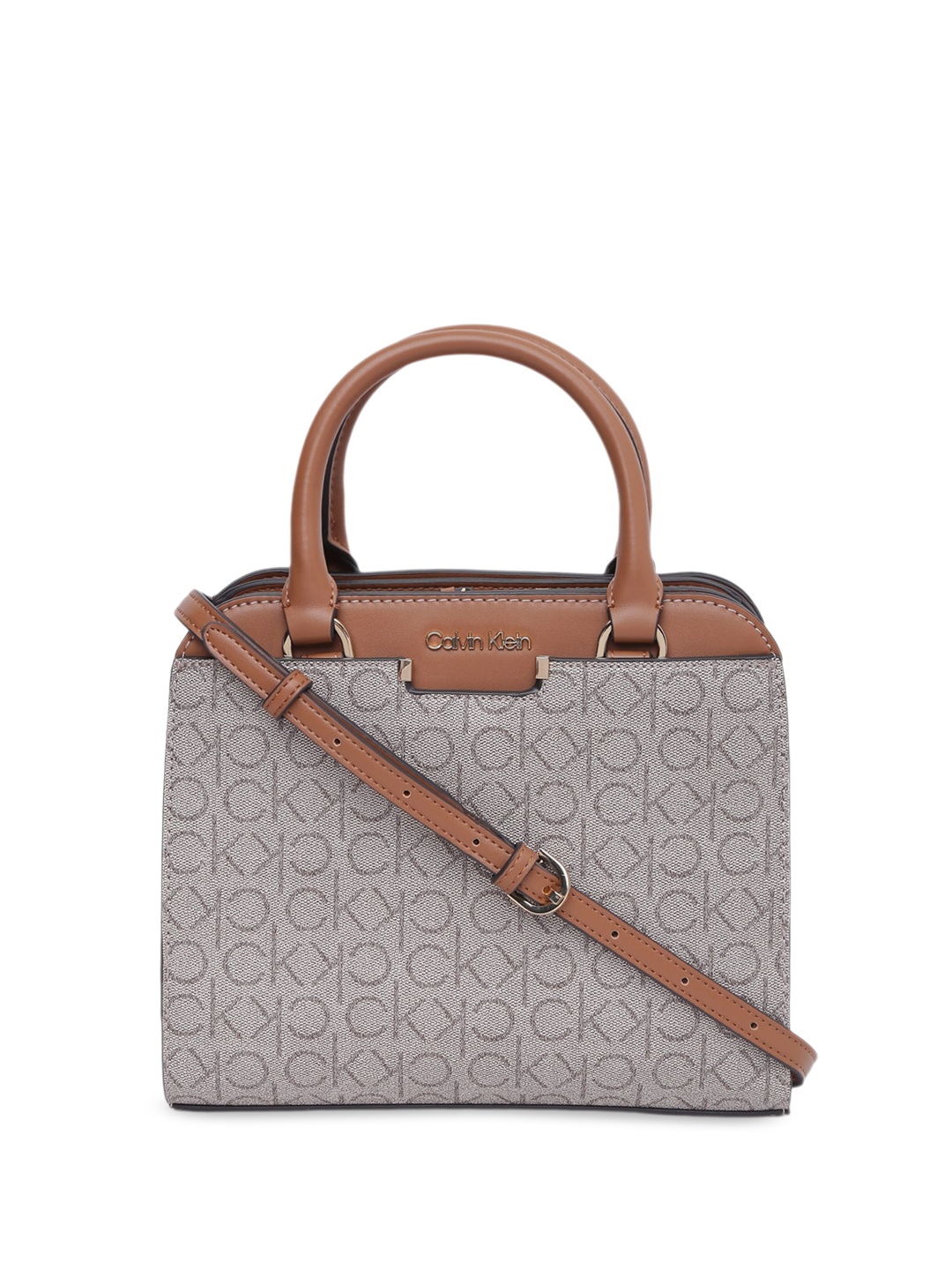 

Calvin Klein Typography Printed Structured Handheld Bag, Grey