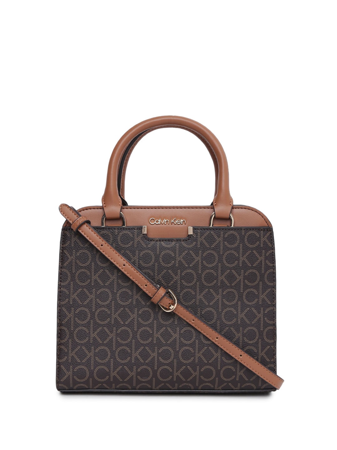 

Calvin Klein Typography Printed Structured Handheld Bag, Brown