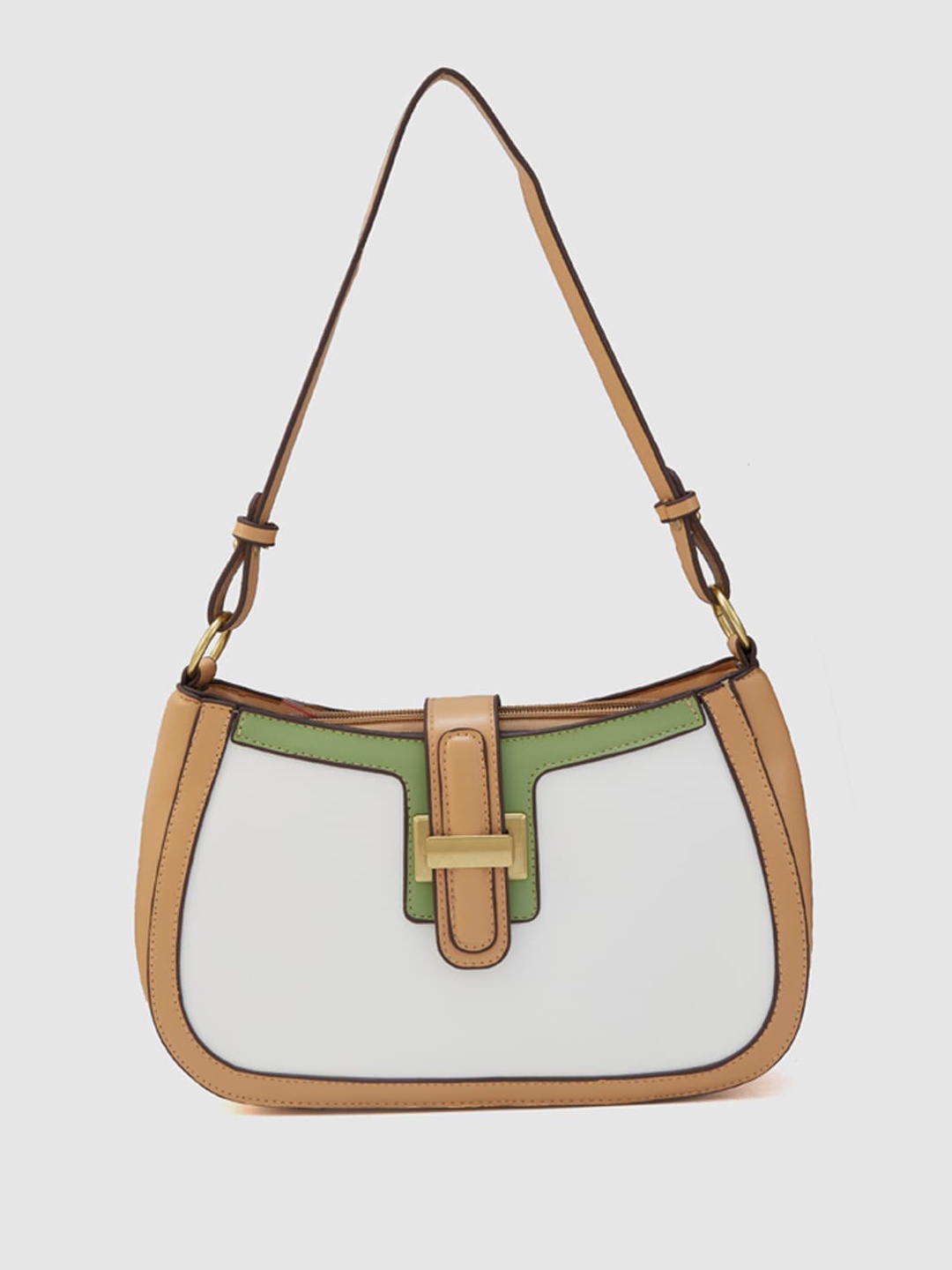 Globus Colurblocked Structured Baguette Bag, Khaki