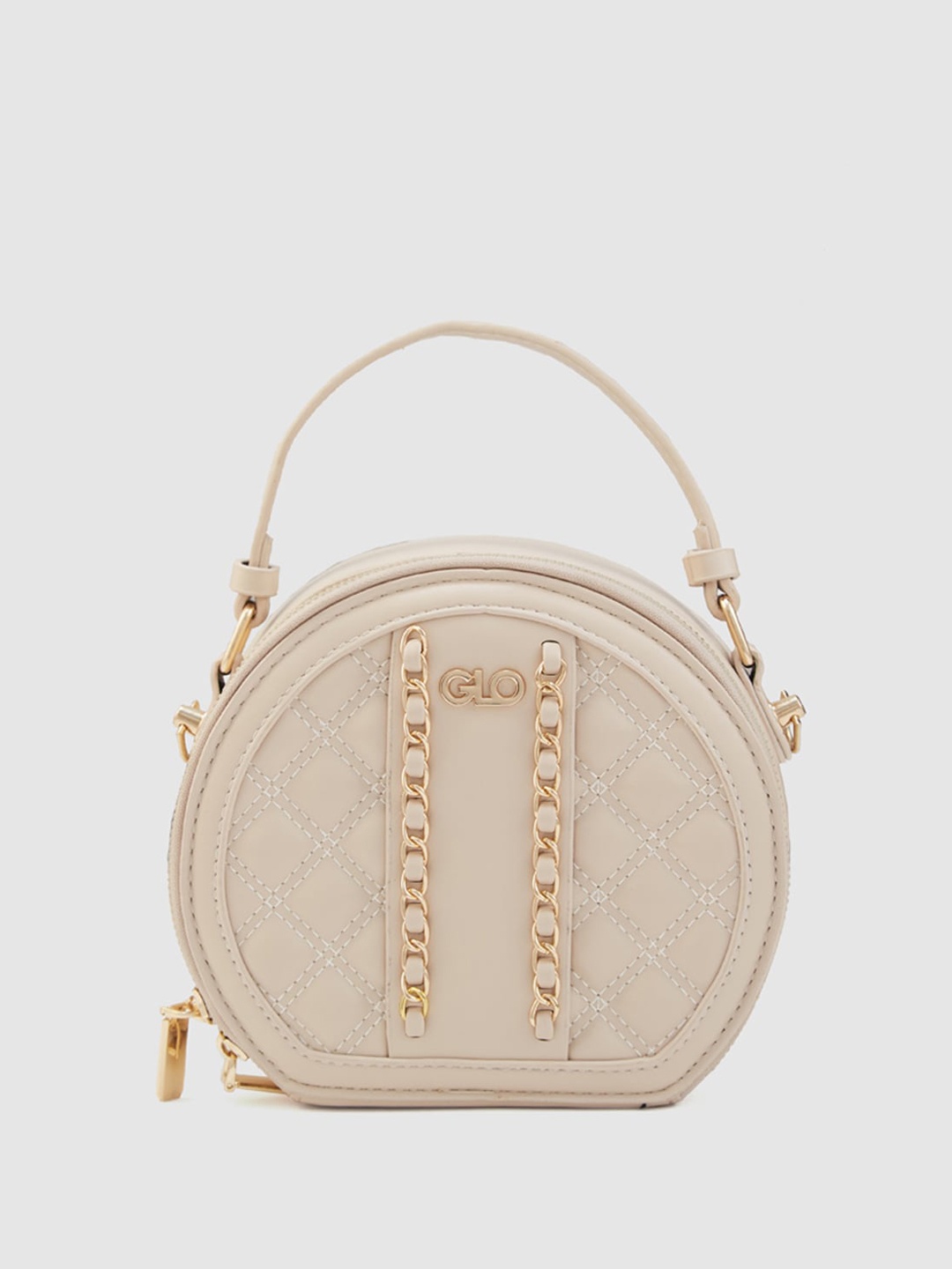 

Globus Textured Chain Detail Structured Handheld Bag, Nude