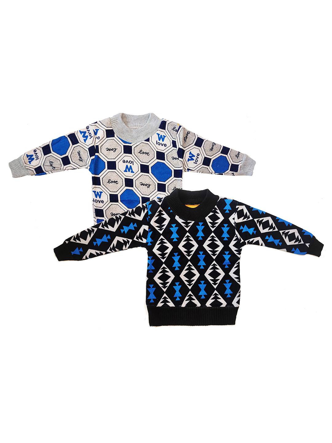 

KIFAYATI BAZAR Pack of 2 Kids Geometric Printed Anti Odour Wool Velvet Pullover Sweatshirt, Grey