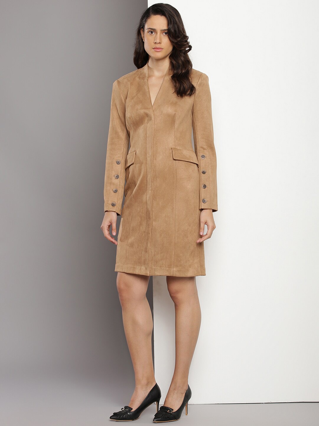 Calvin Klein V-Neck Sheath Dress, Brown