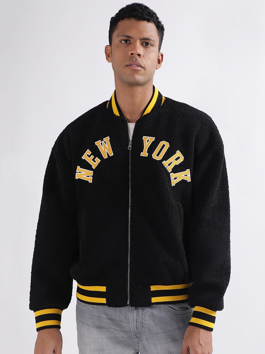

GANT Typography Printed Stand Collar Varsity Jacket, Black