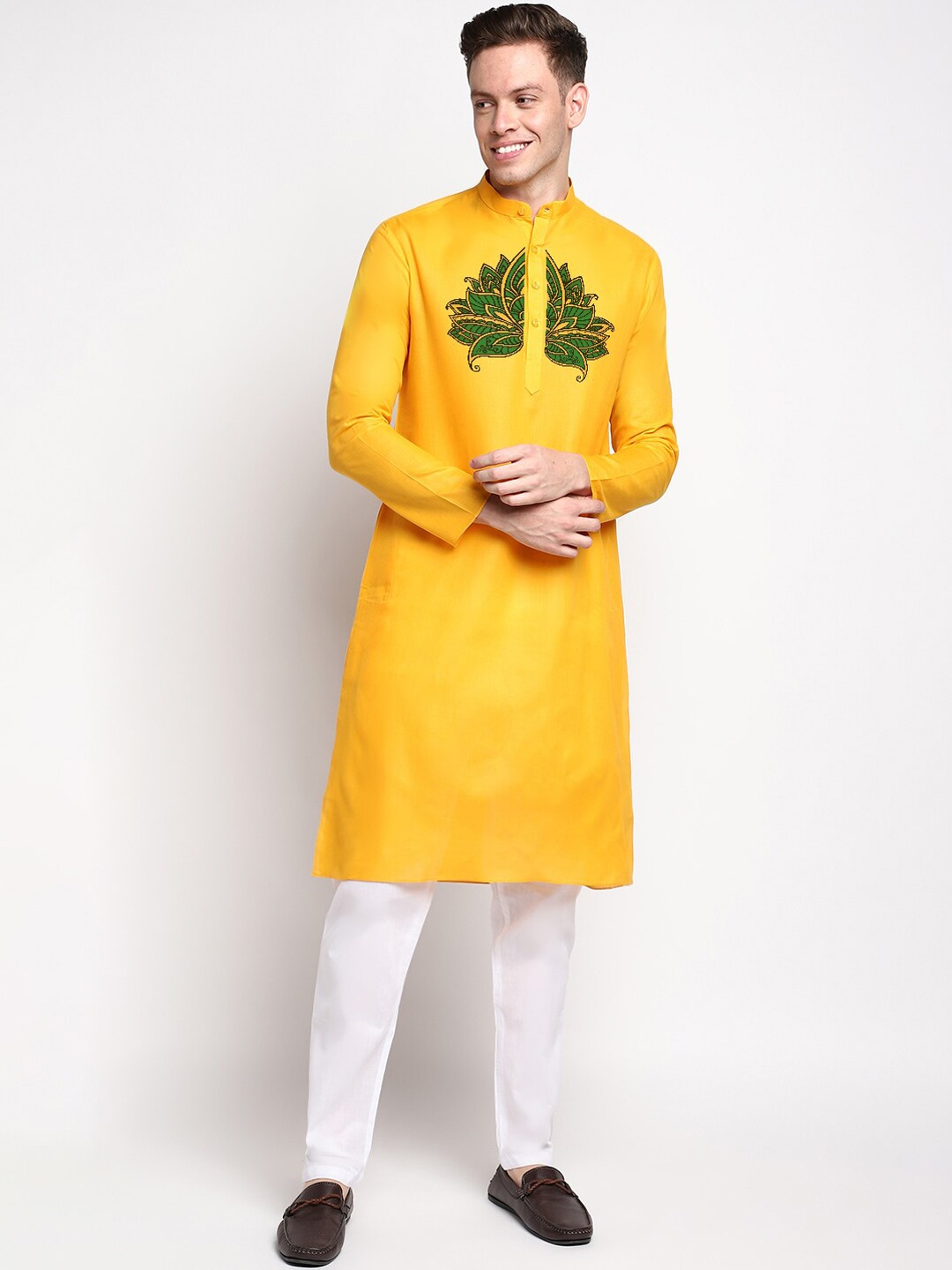

DEVOILER Ethnic Motifs Printed Regular Kurta with Pyjamas, Yellow