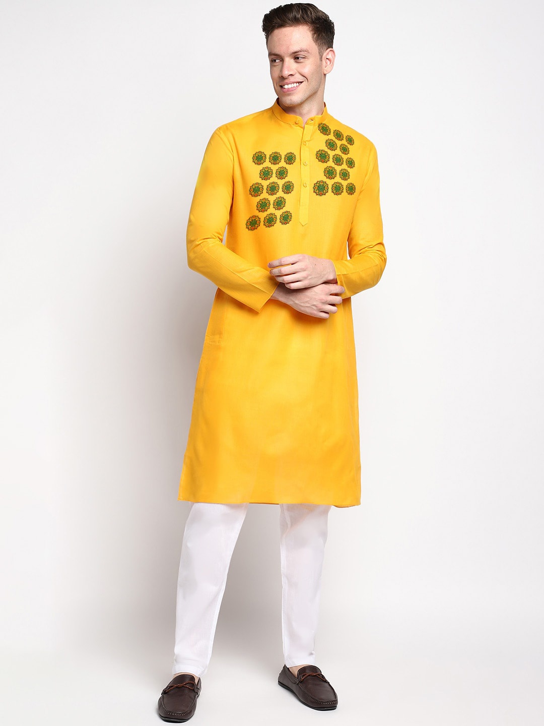 

DEVOILER Ethnic Motifs Printed Straight Kurta with Pyjamas, Yellow