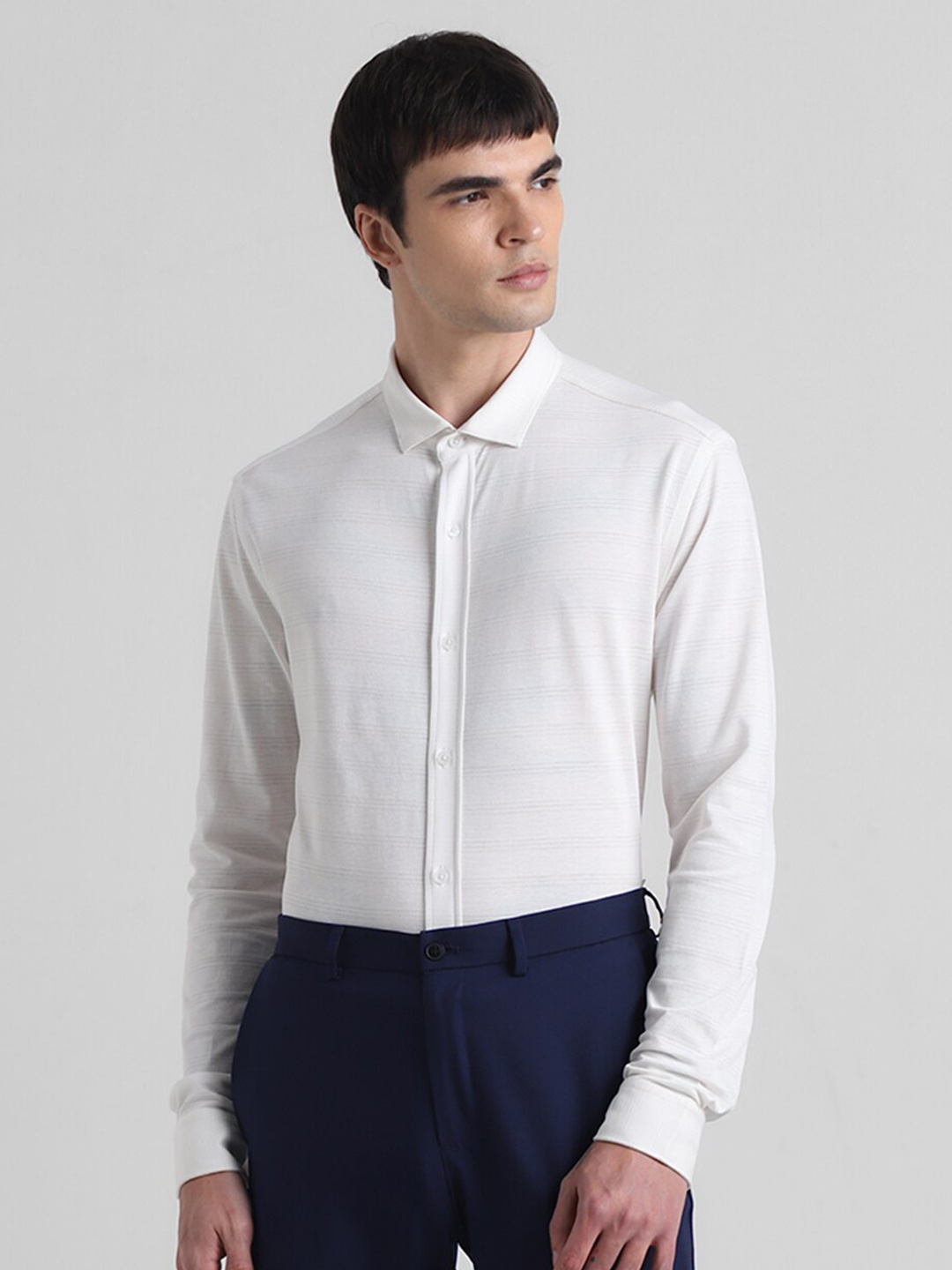 

Jack & Jones Slim Fit Horizontal Striped Pure Cotton Casual Shirt, White