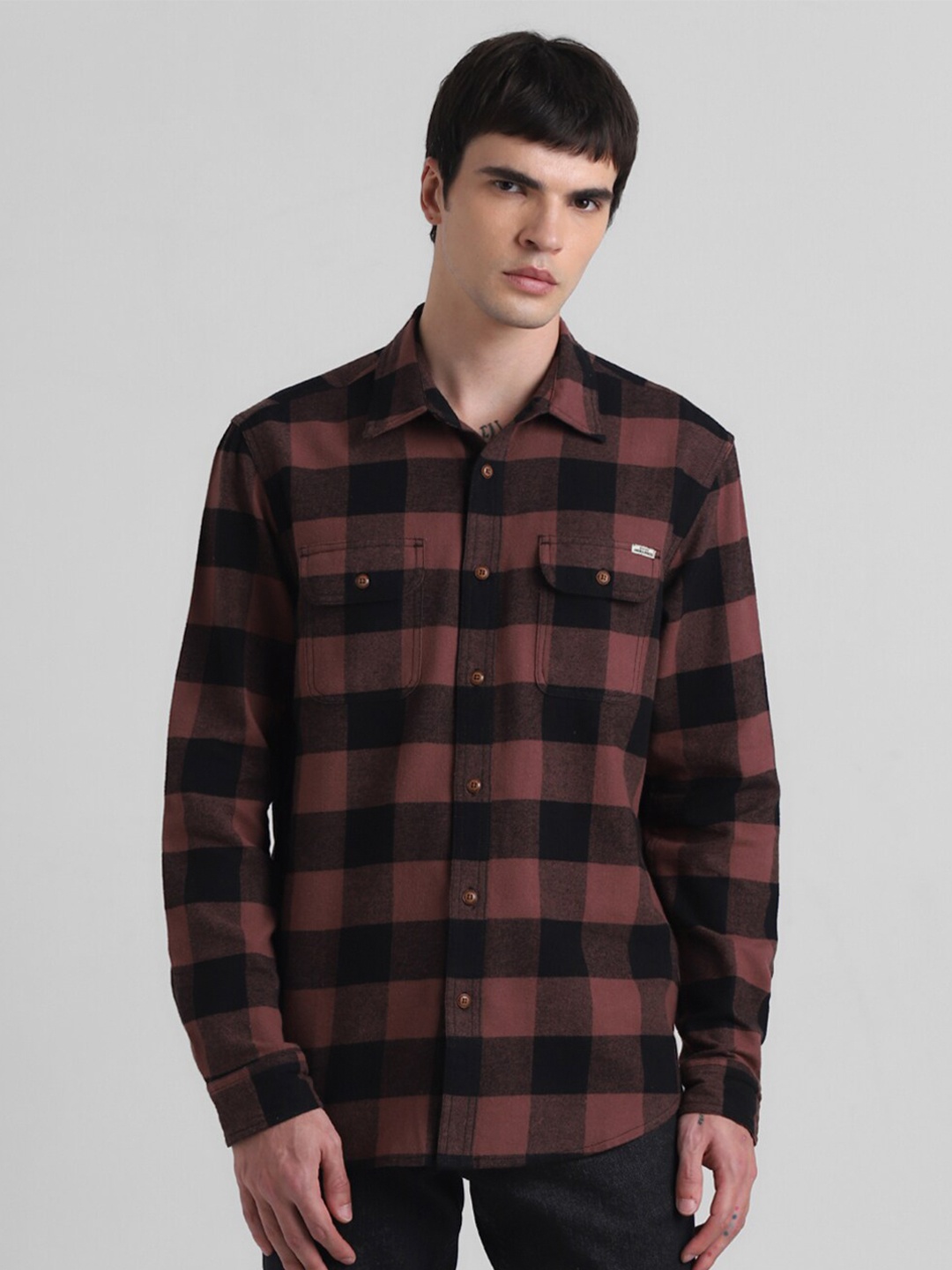 

Jack & Jones Checked Spread Collar Pure Cotton Casual Shirt, Brown