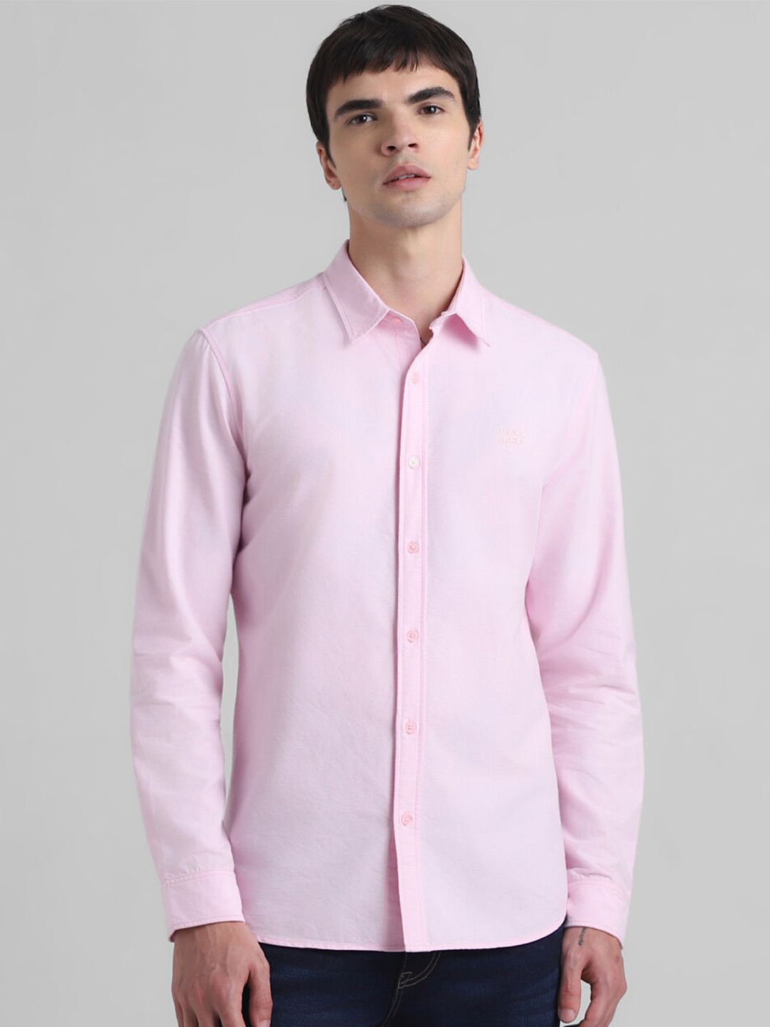 

Jack & Jones Slim Fit Spread Collar Pure Cotton Casual Shirt, Pink
