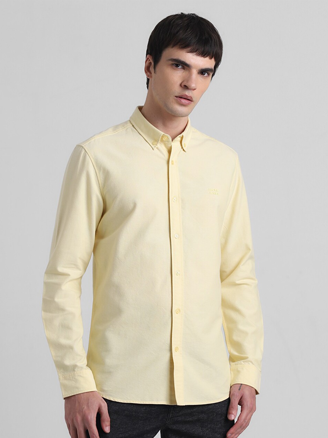 

Jack & Jones Slim Fit Button-Down Collar Long Sleeves Cotton Casual Shirt, Yellow