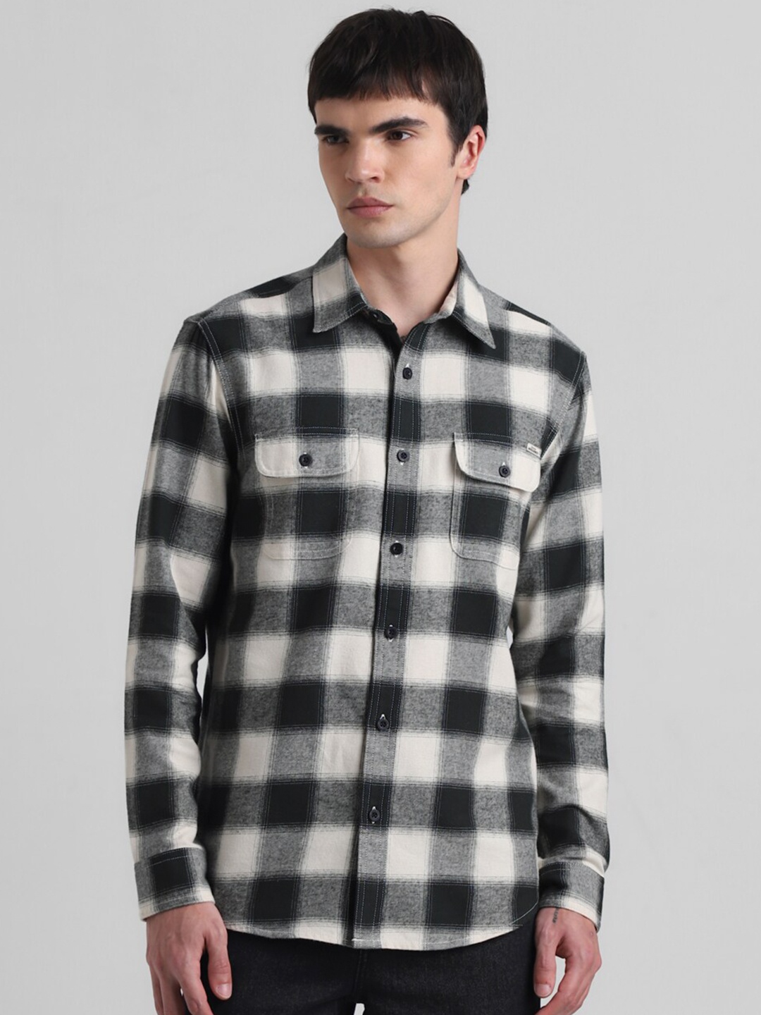 

Jack & Jones Gingham Checked Pure Cotton Casual Shirt, Black