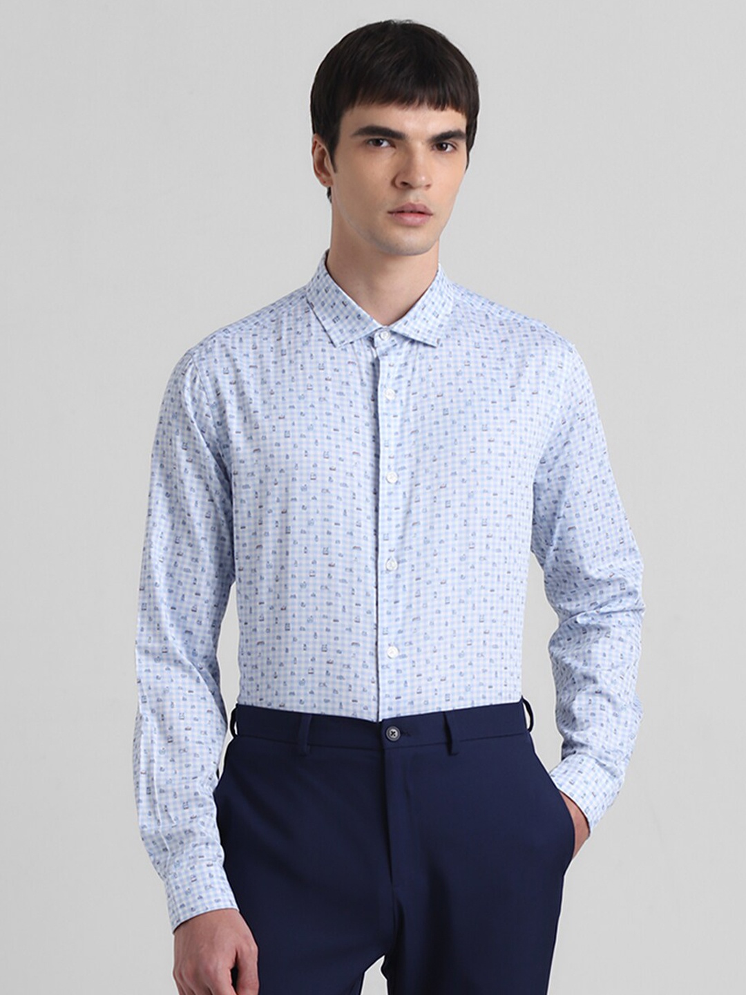 Jack & Jones Slim Fit Micro Ditsy Printed Cotton Casual Shirt, Blue