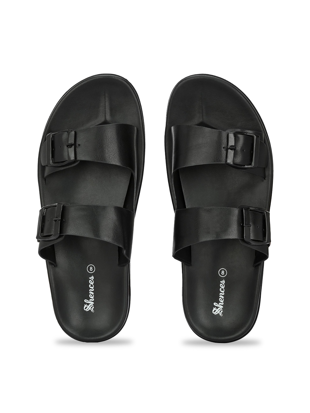 

SHENCES Textured Comfort Sandals With Buckles, Black