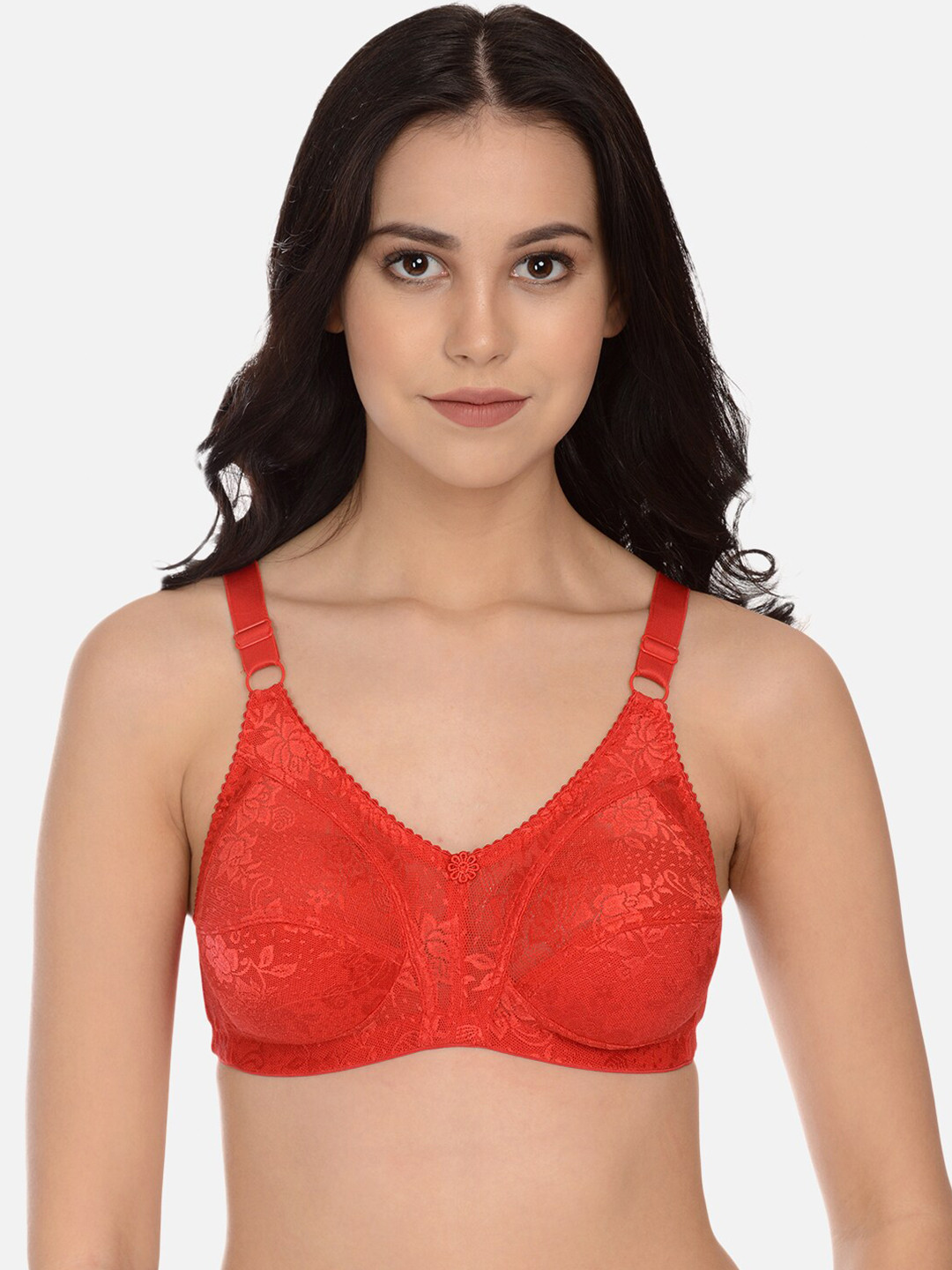 

mod & shy Floral Self Design Full Coverage Minimizer Bra With All Day Comfort, Red