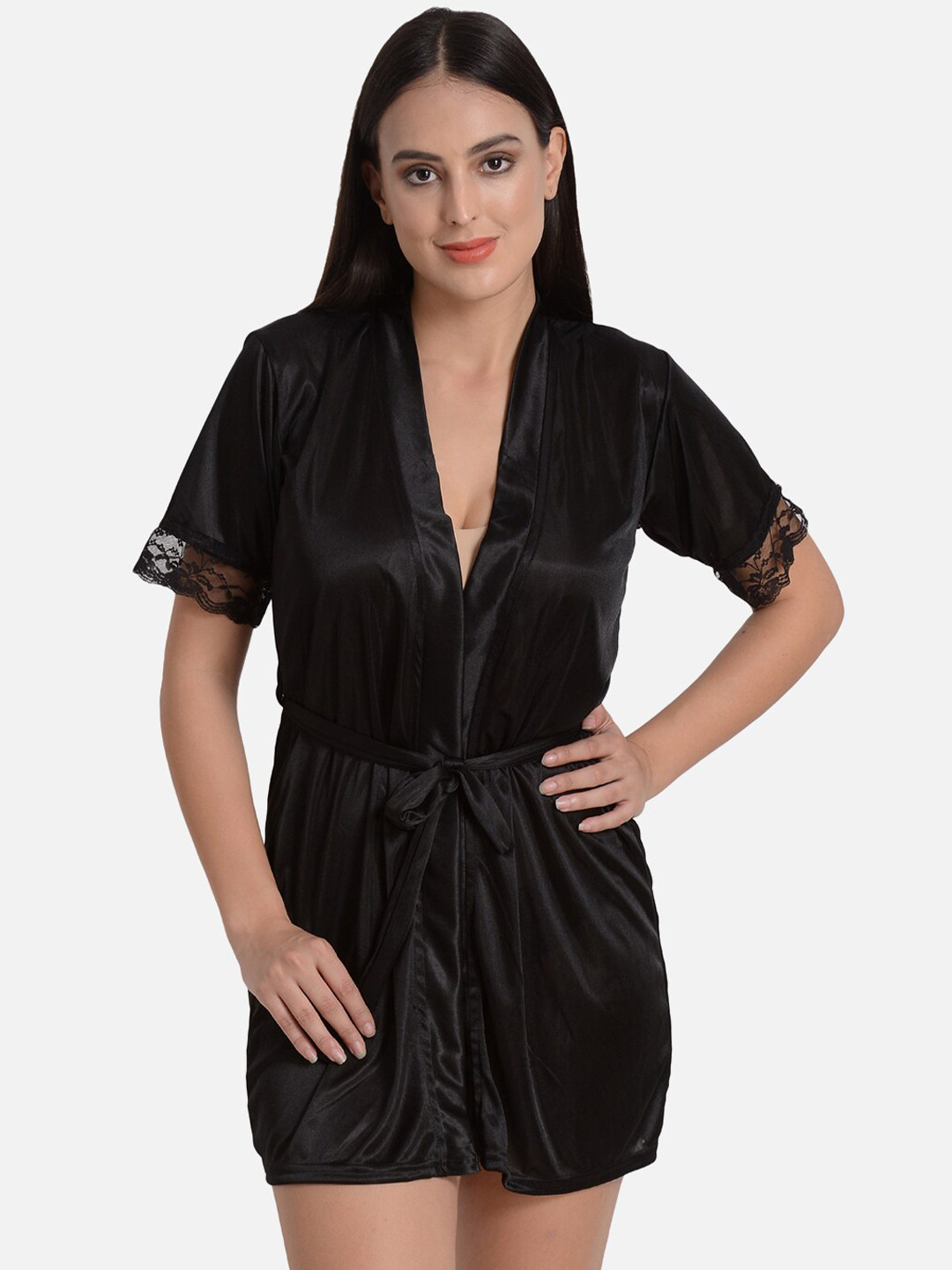 

mod & shy Lace Detail Satin Shrug Baby Doll, Black