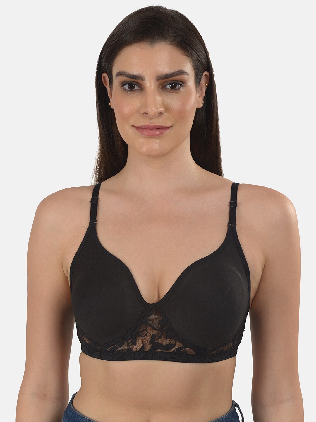 

mod & shy Lace Full Coverage Padded Seamless T-shirt Bra With All Day Comfort, Black
