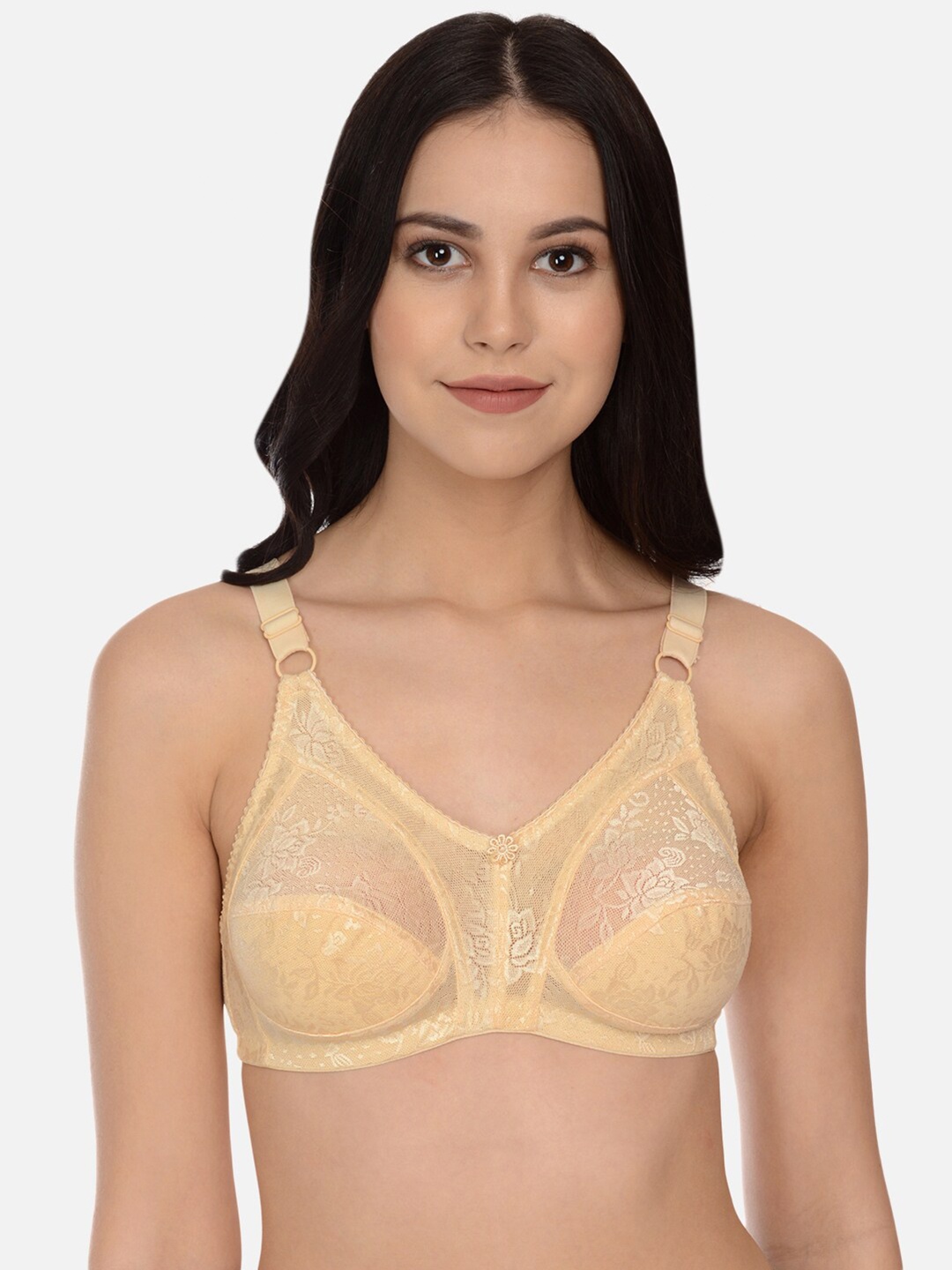 

mod & shy Floral Self Design Full Coverage Minimizer Bra With All Day Comfort, Beige