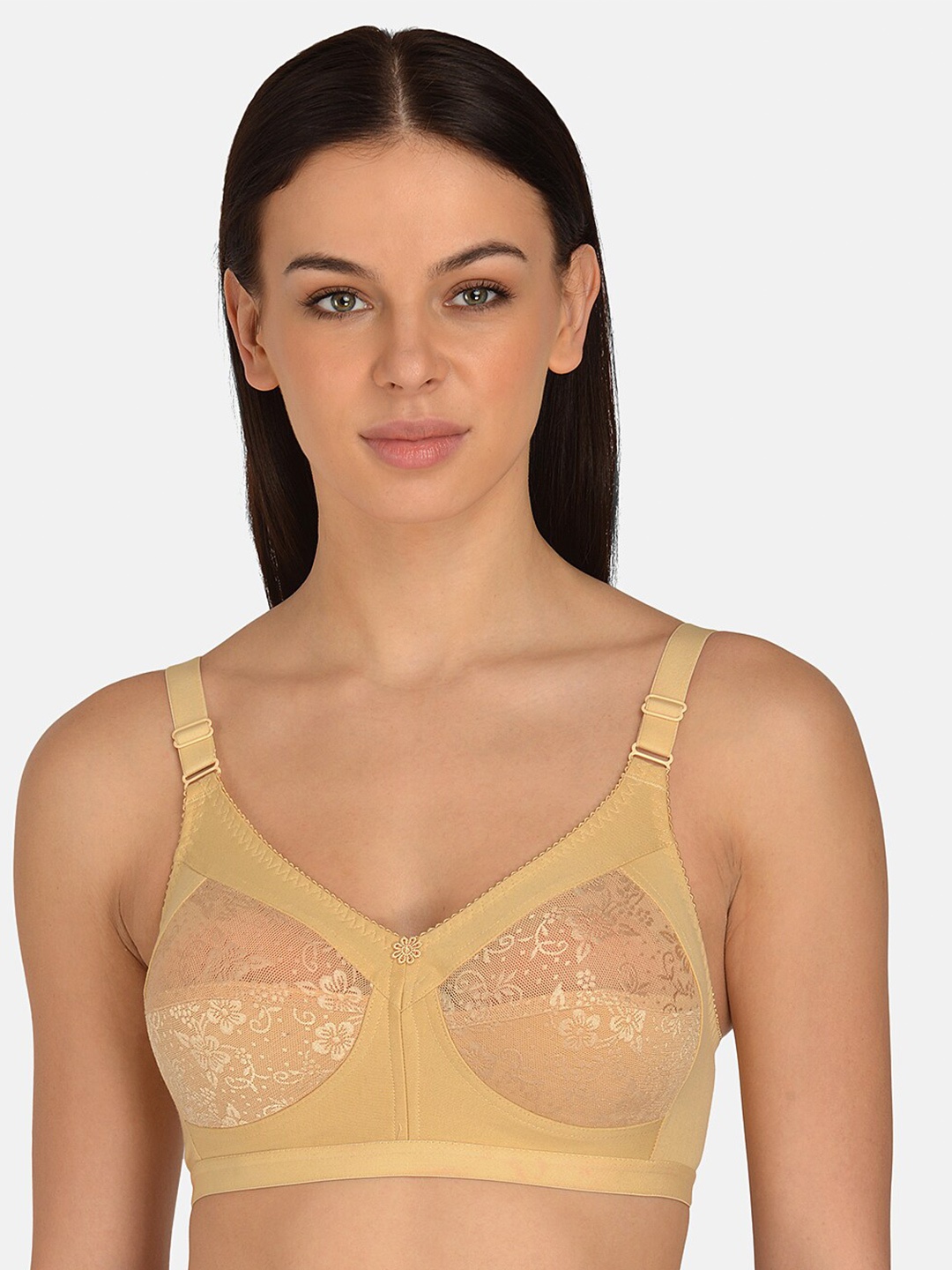 

mod & shy Full Coverage Non Padded Lace Minimizer Bra With All Day Comfort, Beige