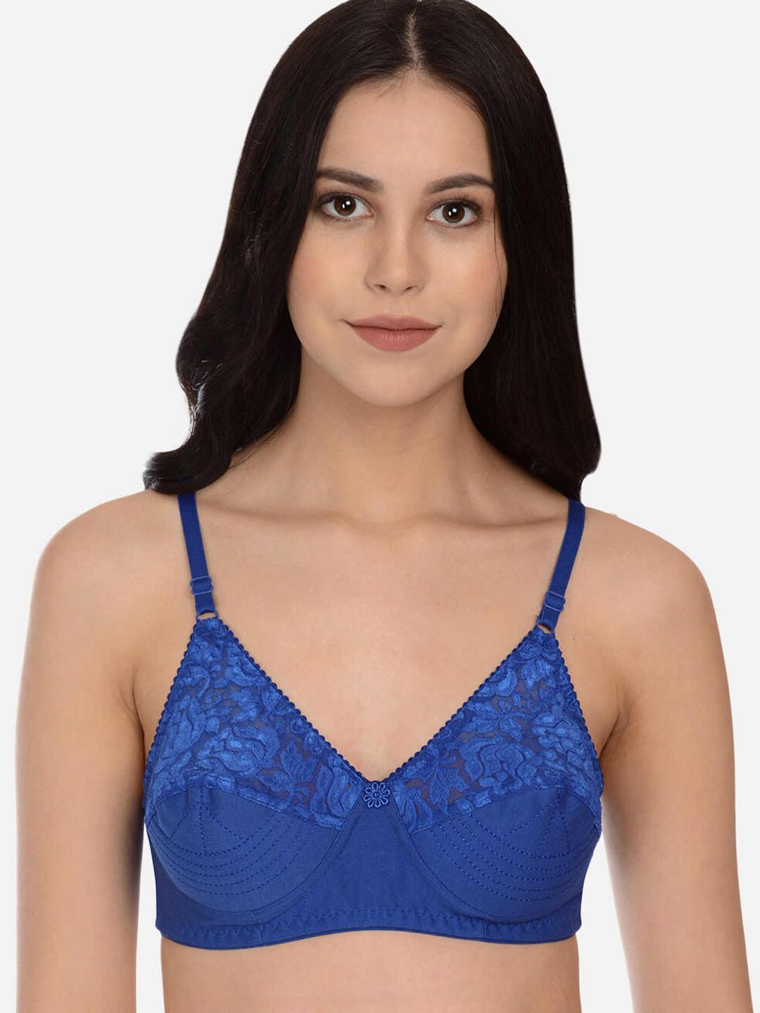 

mod & shy Full Coverage Non Padded Lace Everyday Bra With All Day Comfort, Blue
