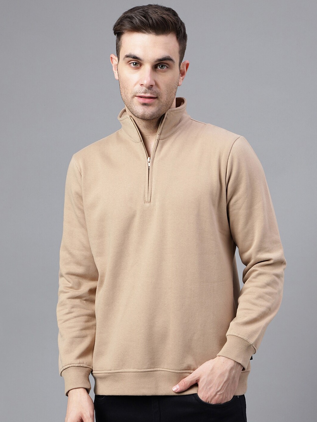 

Hancock Mock Collar Long Sleeves Anti Odour Fleece Pullover Sweatshirt, Beige