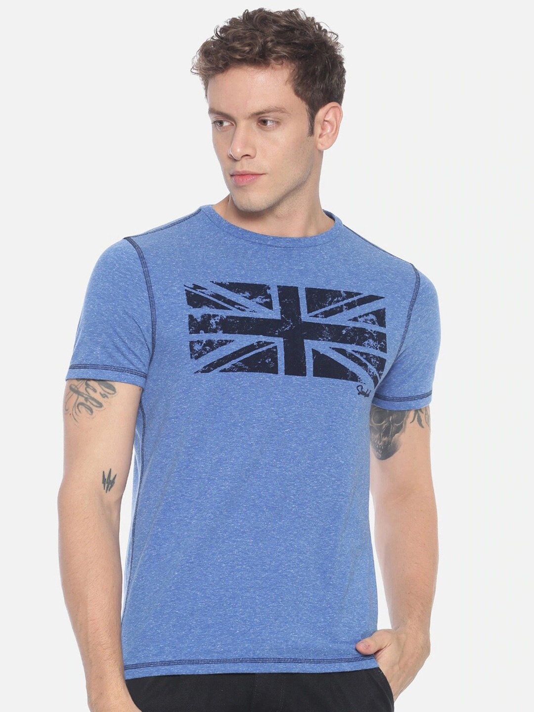 Steenbok Graphic Printed Slim Fit Cotton T-shirt, Blue