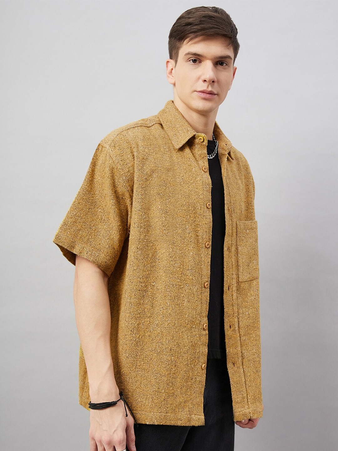

CHIMPAAANZEE Self Design Oversized Casual Shirt, Mustard