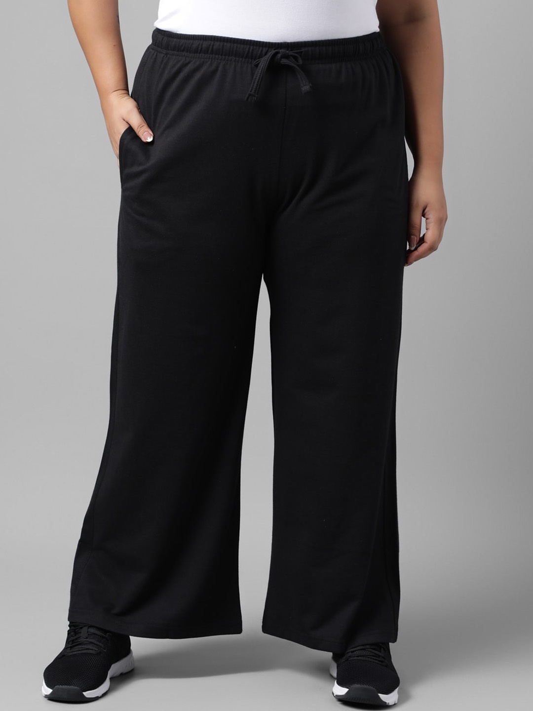 

MKH Women Plus Size Wide Leg Gym Track Pants, Black