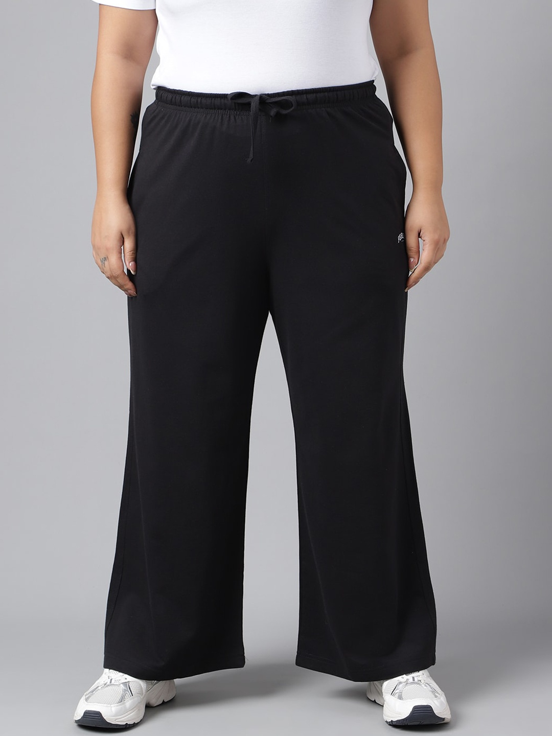 

MKH Women Plus Size Relaxed Fit Wide Leg Sports Track Pants, Black