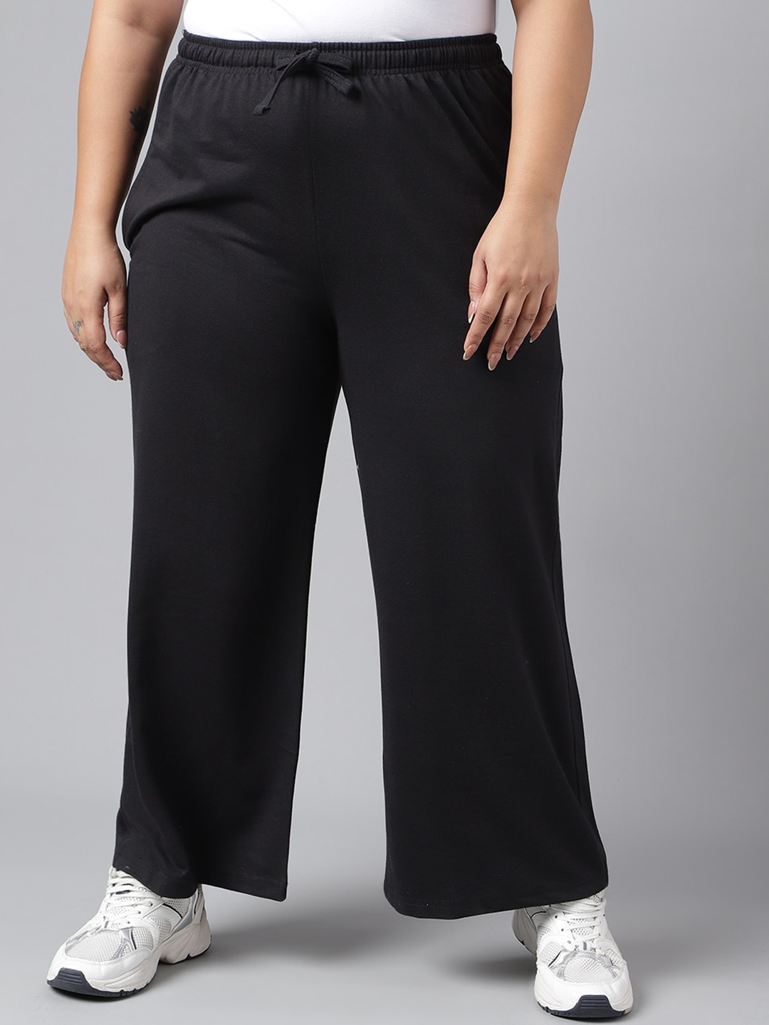 

MKH Women Plus Size Wide Leg Track Pants, Black