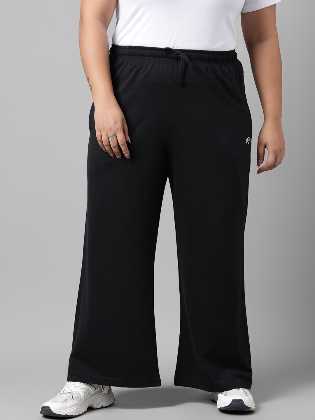 

MKH Women Plus Size Wide Leg Gym Track Pants, Black