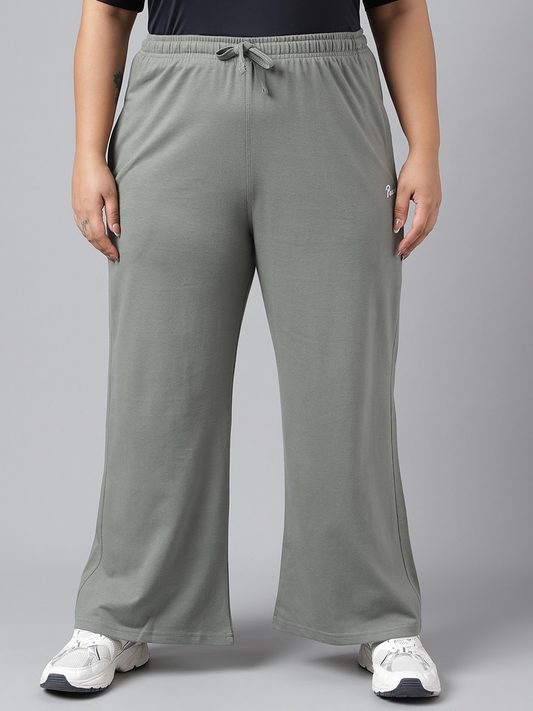 

MKH Women Plus Size Wide Leg Relaxed Fit Sports Track Pants, Grey