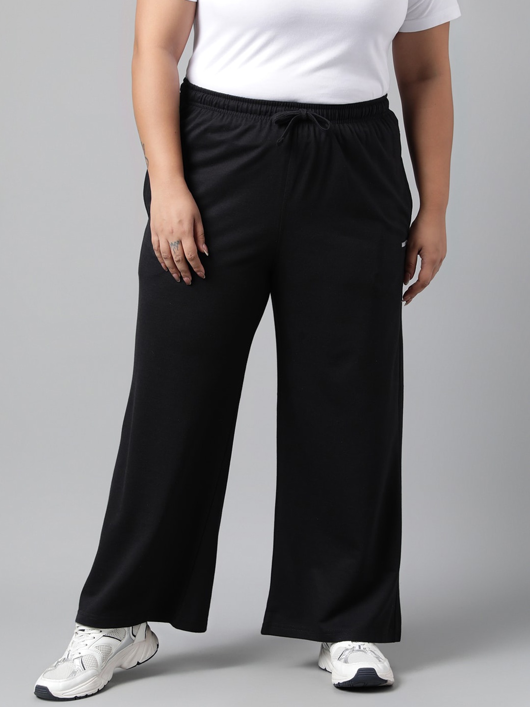 

MKH Women Plus Size Wide Leg Relaxed Fit Training Track Pants, Black