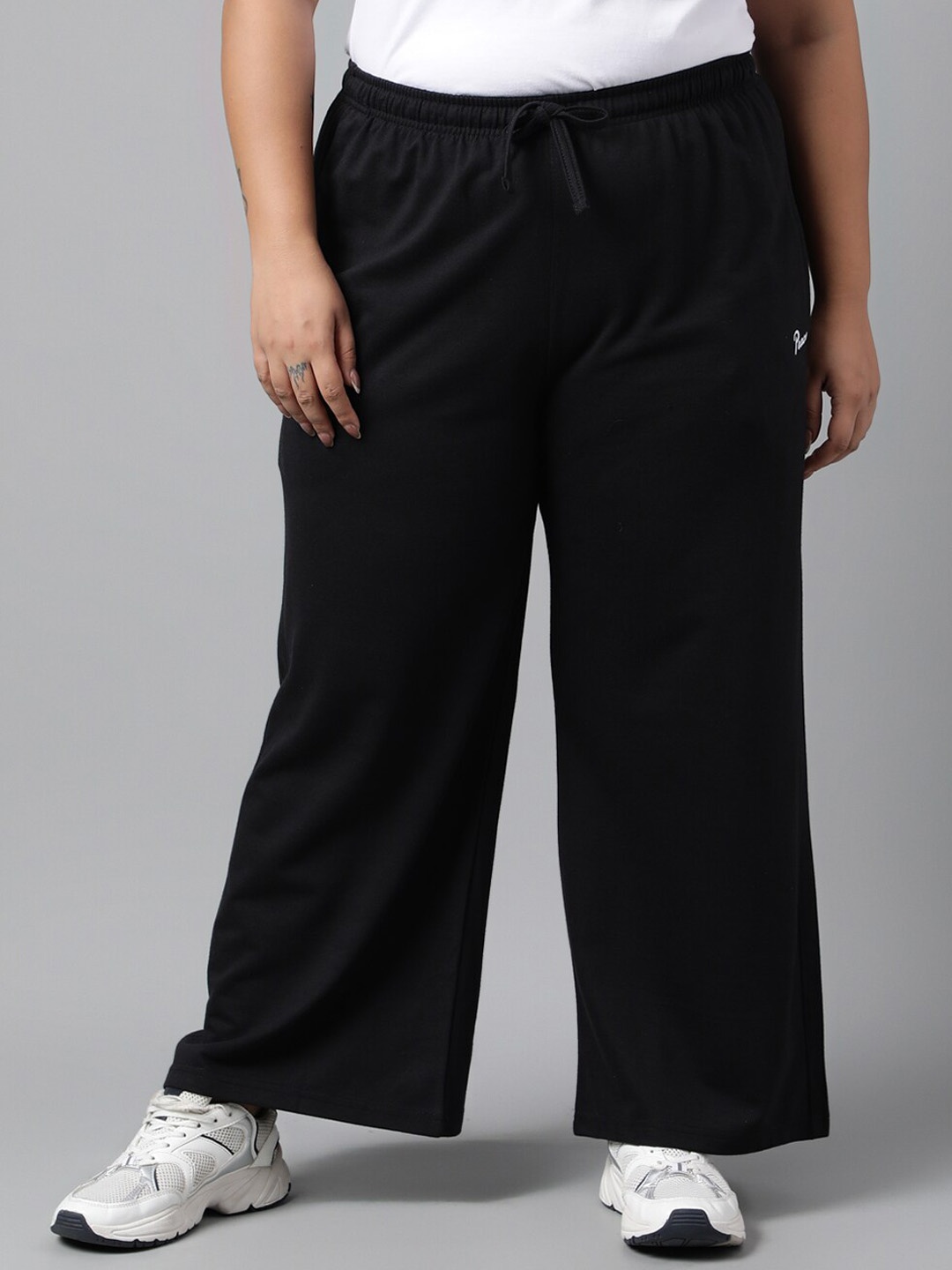 

MKH Women Plus Size Wide Leg Track Pants, Black