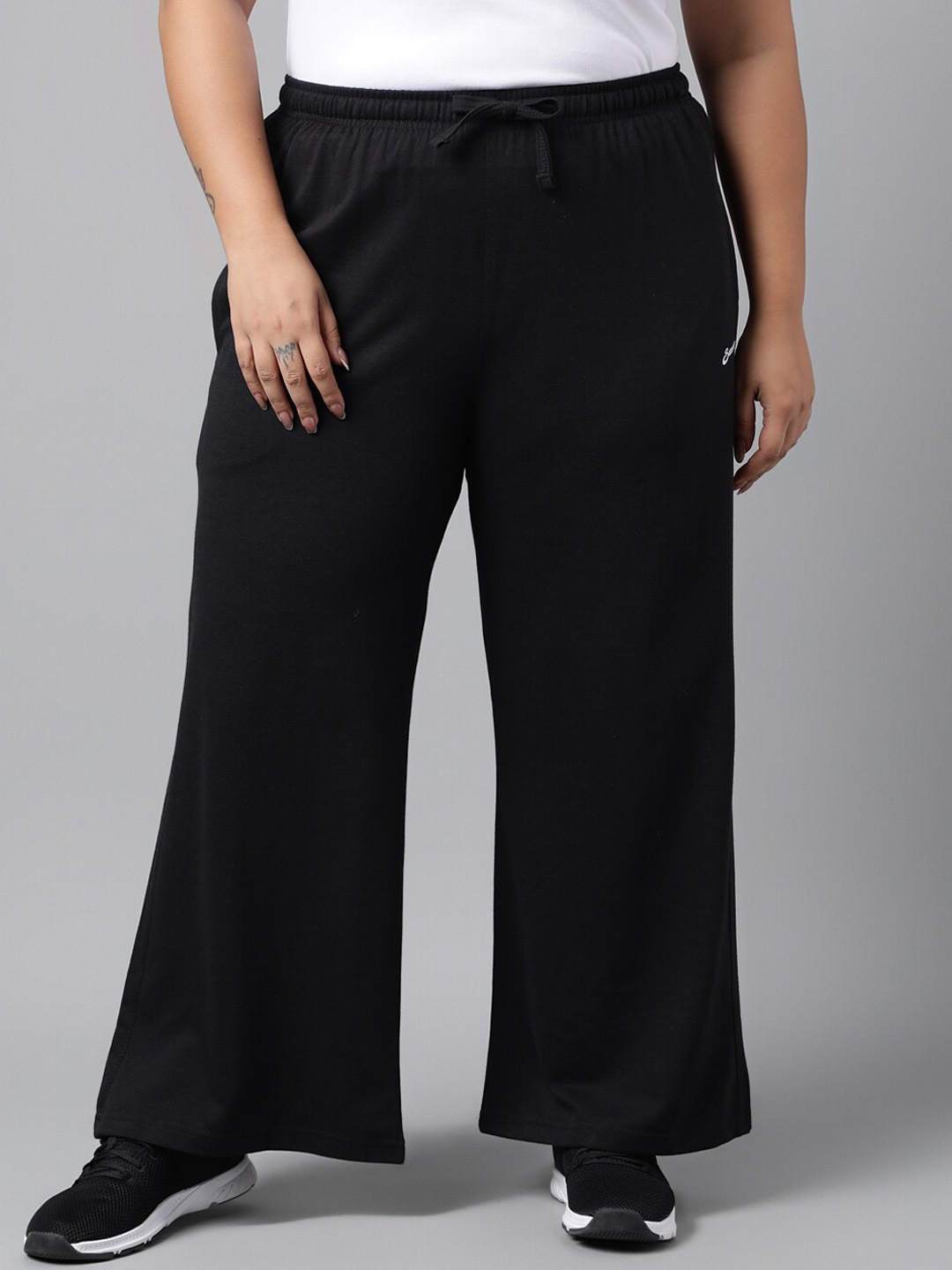 

MKH Women Plus Size Wide Leg Relaxed Fit Sports Track Pants, Black