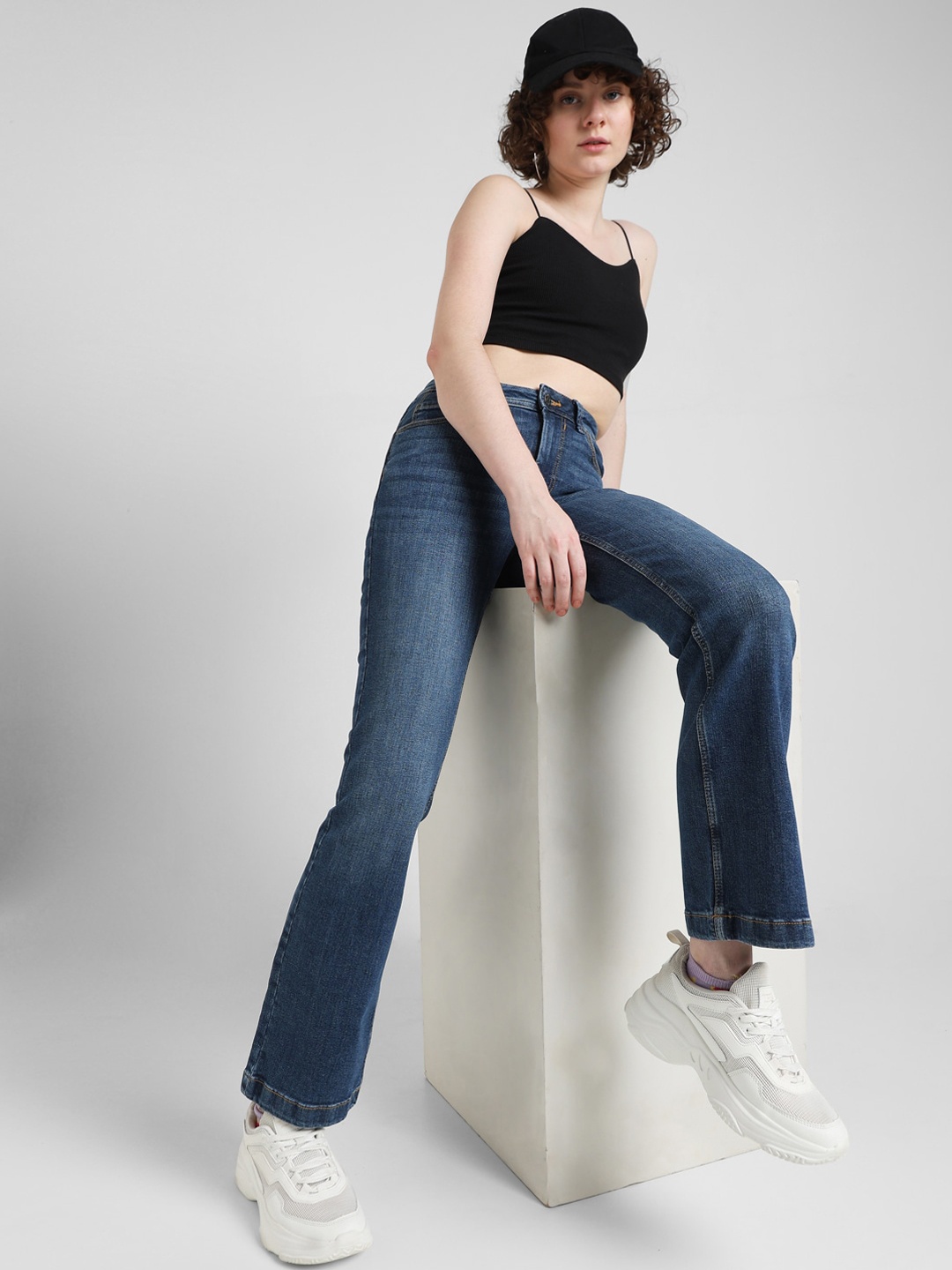 

ONLY Women Flared High-Rise Clean Look Light Fade Stretchable Jeans, Blue
