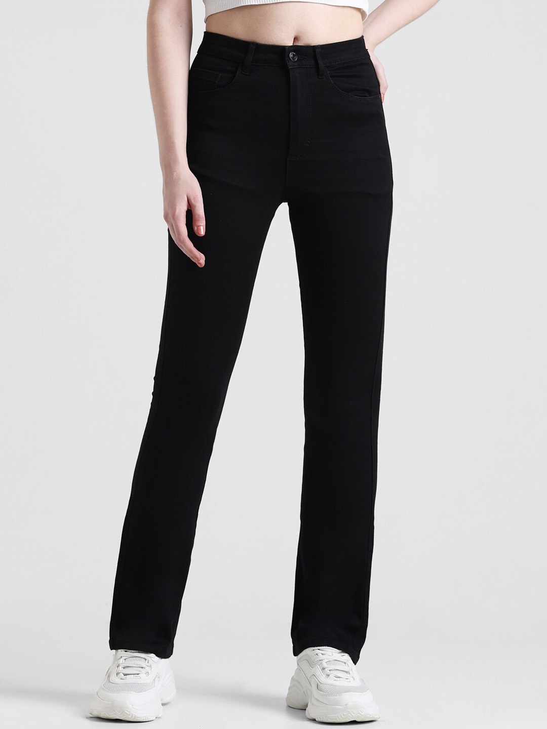

ONLY Women Straight Fit High-Rise Clean Look Stretchable Jeans, Black