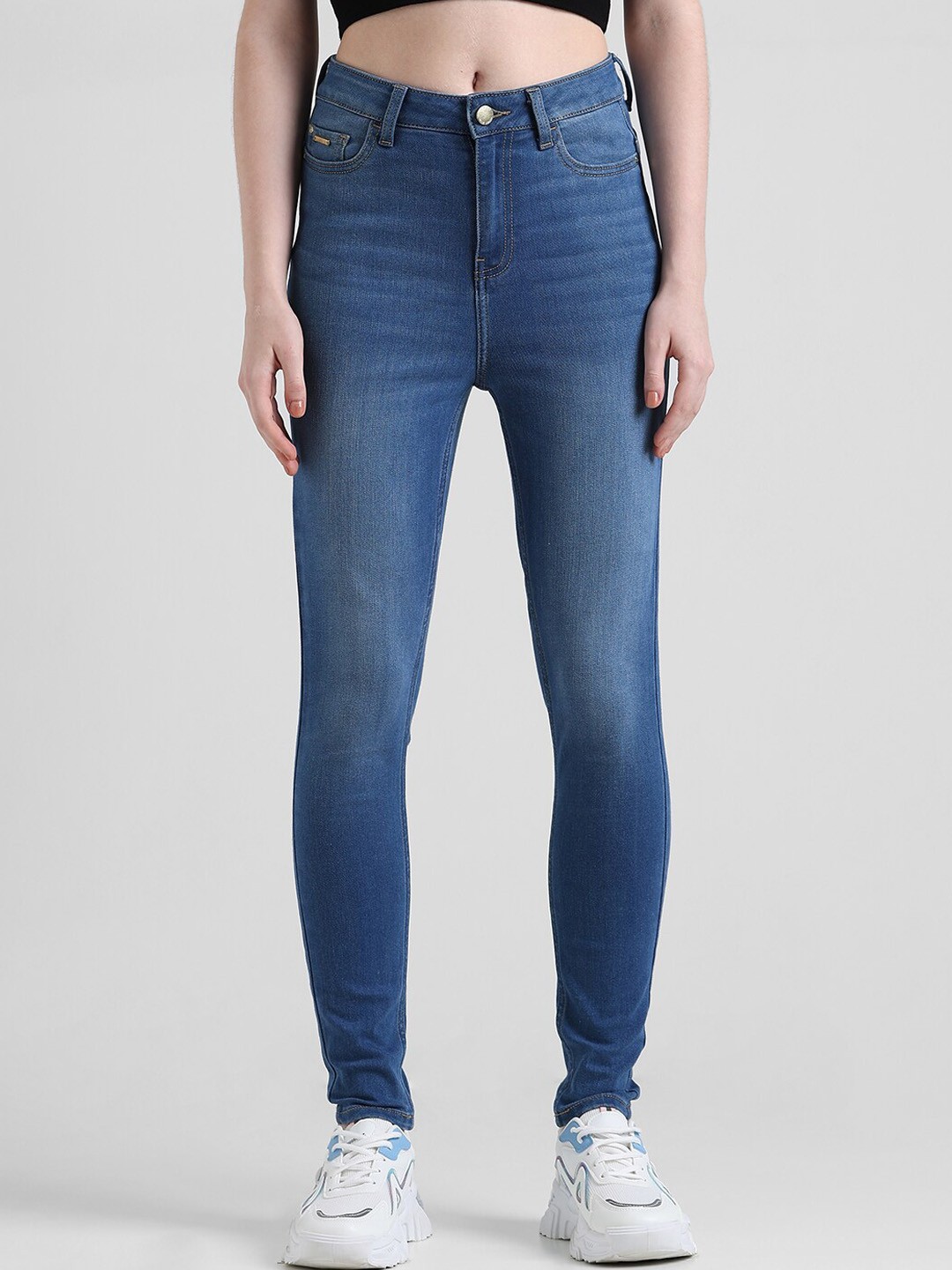 

ONLY Women Skinny Fit High-Rise Clean Look Heavy Fade Stretchable Jeans, Blue