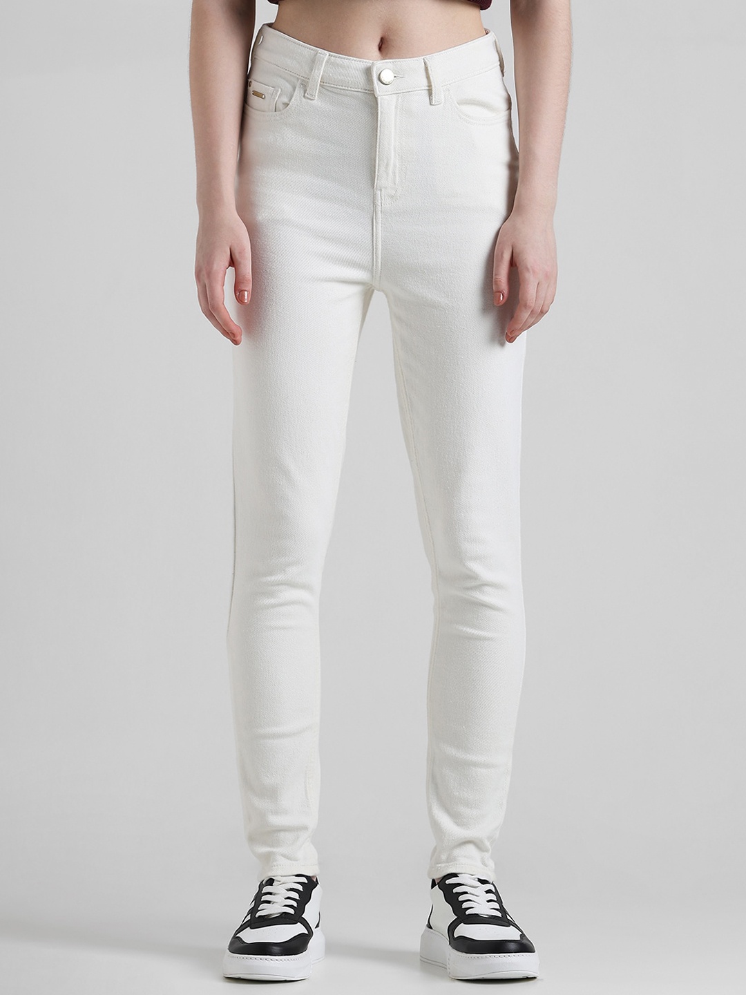 

ONLY Women Skinny Fit Clean Look Mid-Rise Stretchable Jeans, White