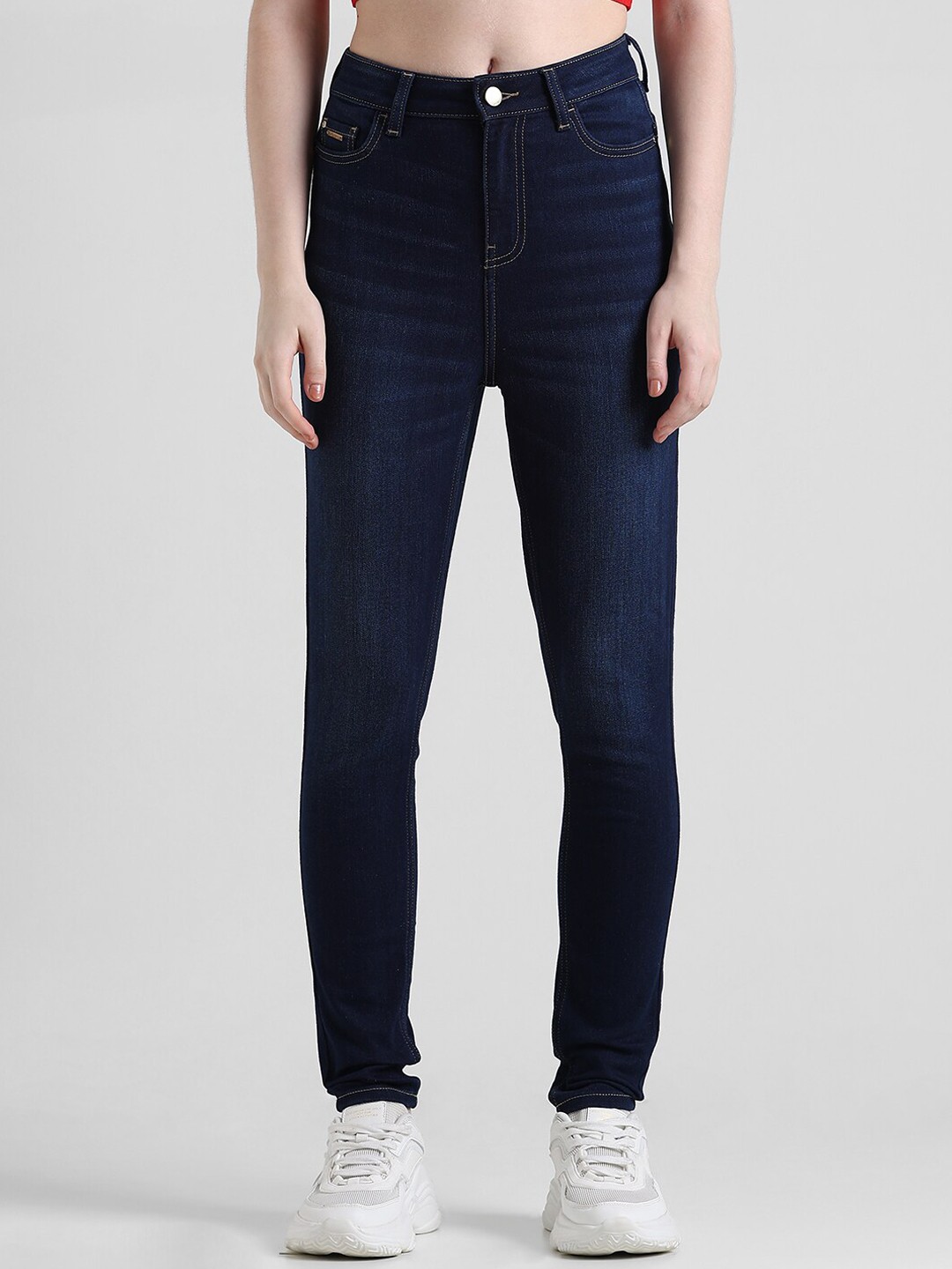 

ONLY Women Skinny Fit High-Rise Clean Look Light Fade Stretchable Jeans, Blue