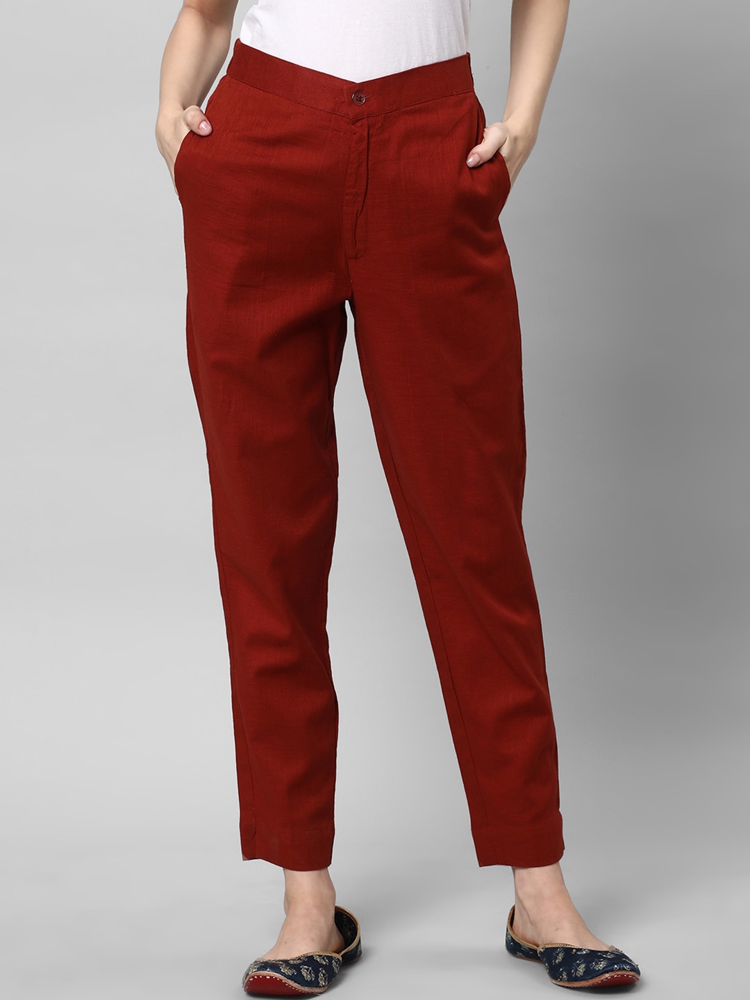 

KAMI KUBI Women Straight Fit Ethnic Trousers, Rust