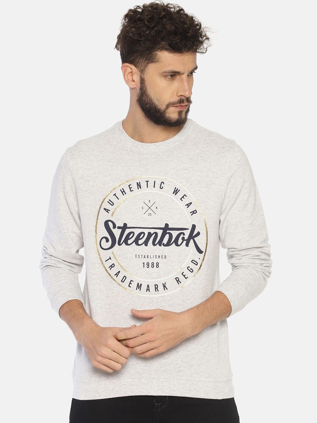 

Steenbok Typography Printed Cotton Sweatshirt, Grey