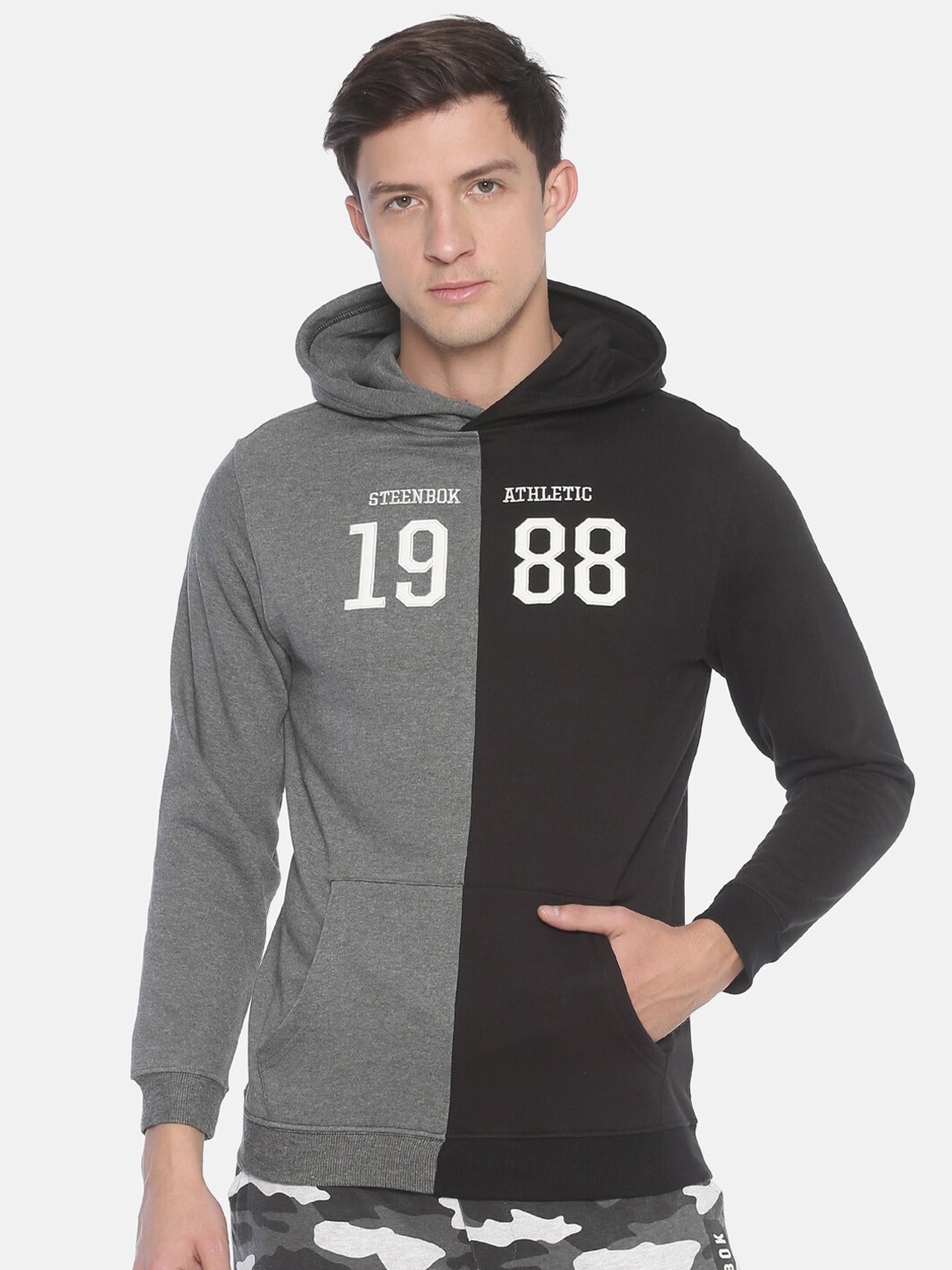 

Steenbok Colourblocked Hooded Cotton Sweatshirt, Grey